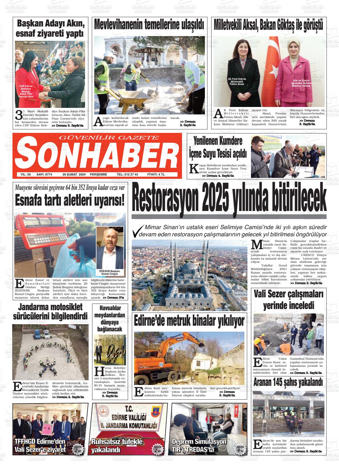 29 Şubat 2024 Son Haber  - Edirne Son Haber Gazete Manşeti