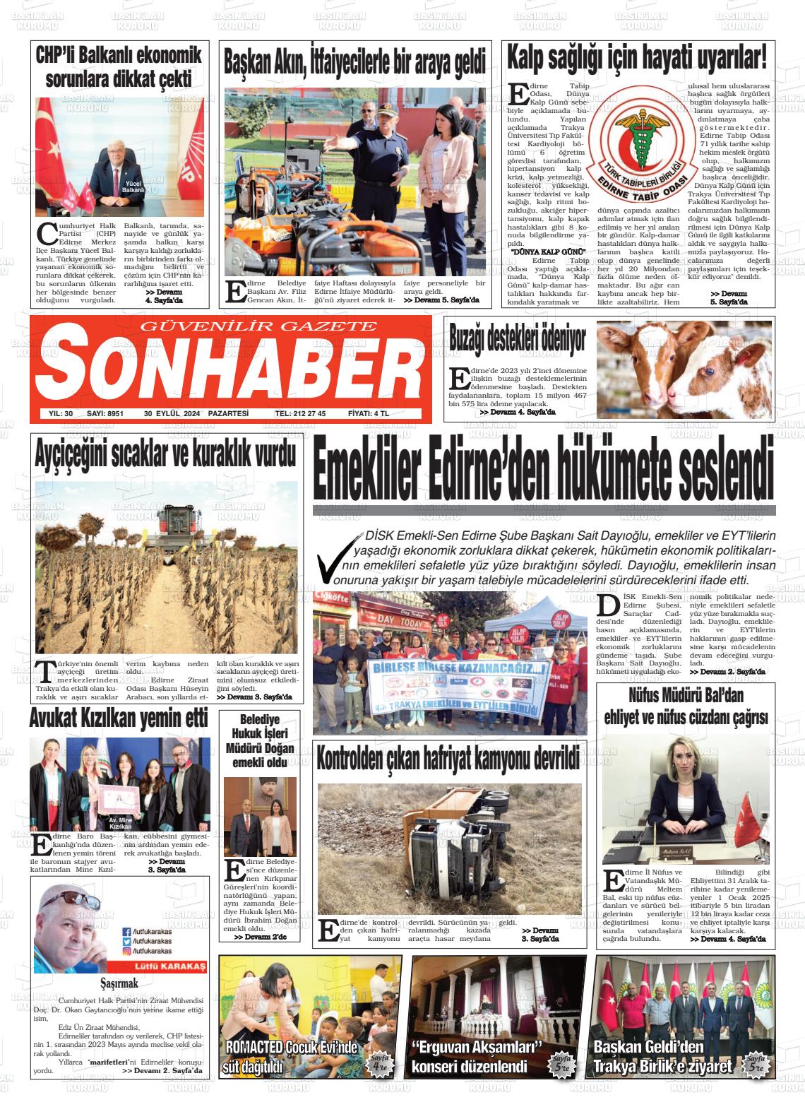 30 Eylül 2024 Son Haber  - Edirne Son Haber Gazete Manşeti