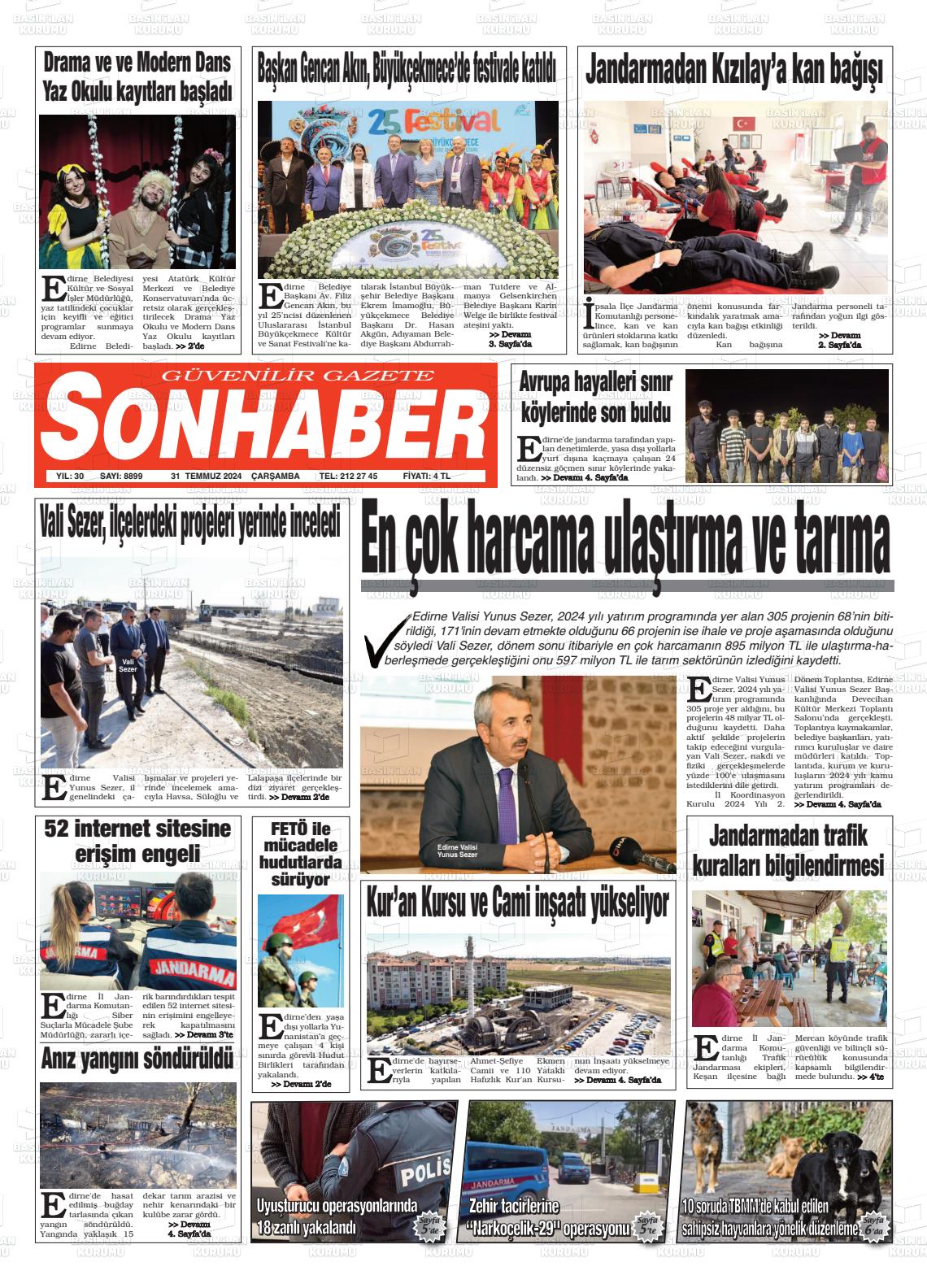 31 Temmuz 2024 Son Haber  - Edirne Son Haber Gazete Manşeti