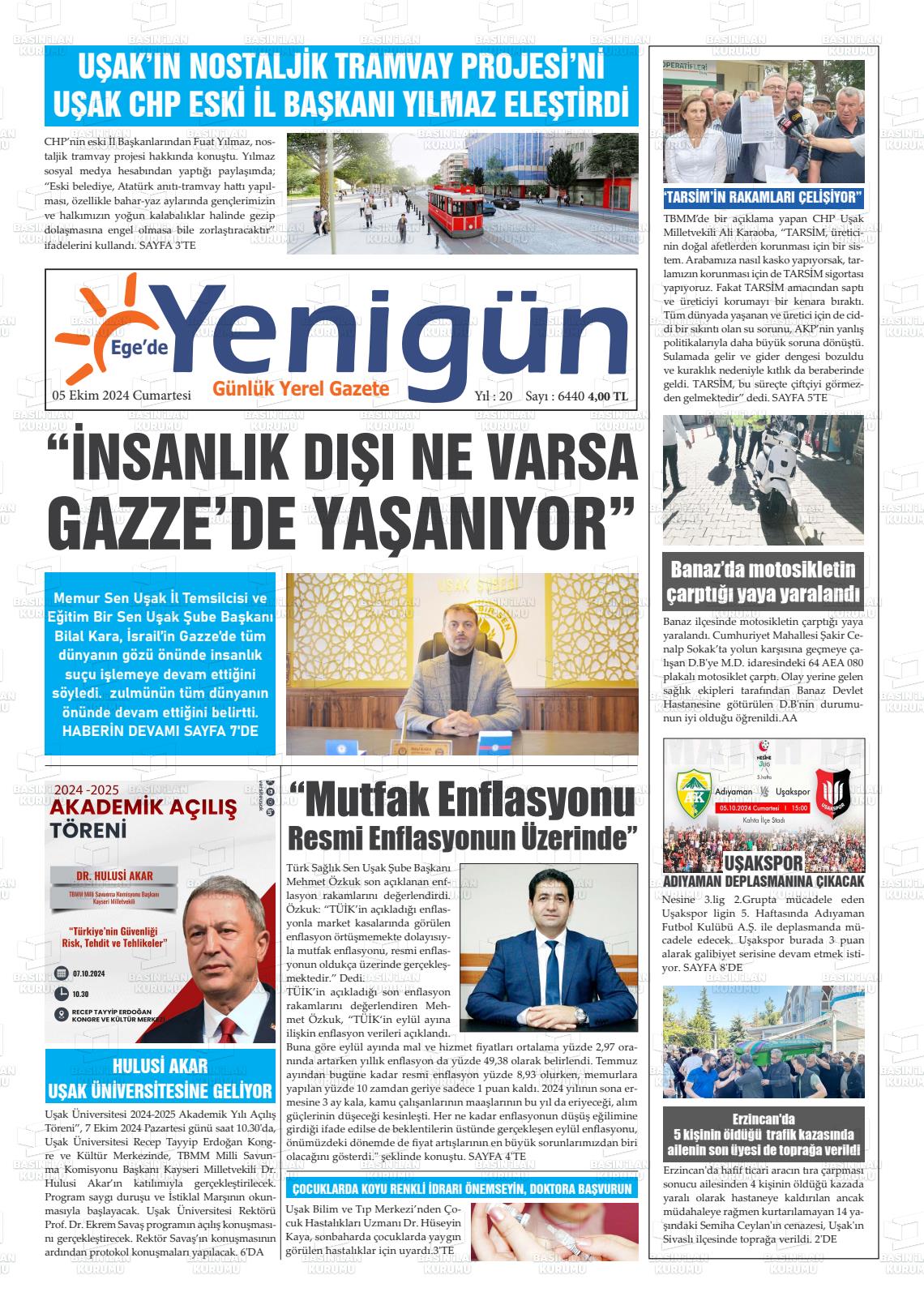 05 Ekim 2024 EGE'DE YENİGÜN GAZETESİ Gazete Manşeti