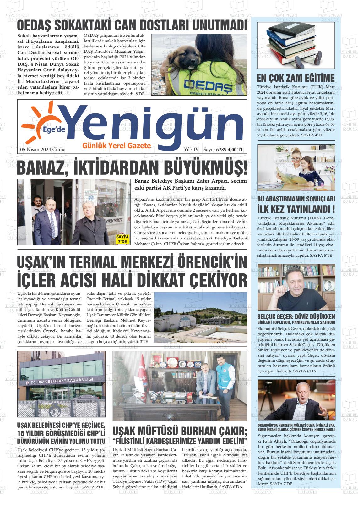 05 Nisan 2024 EGE'DE YENİGÜN GAZETESİ Gazete Manşeti