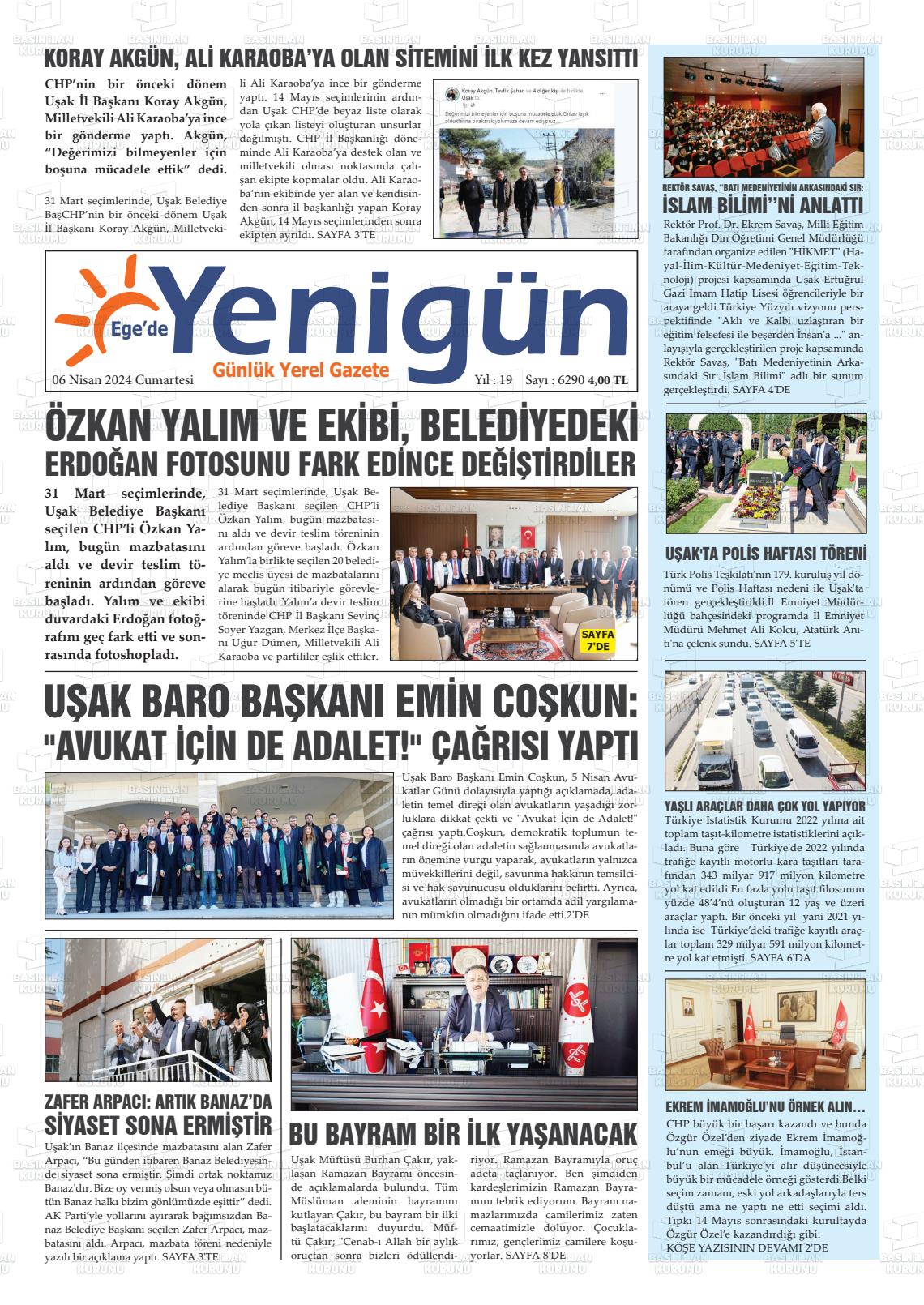 06 Nisan 2024 EGE'DE YENİGÜN GAZETESİ Gazete Manşeti