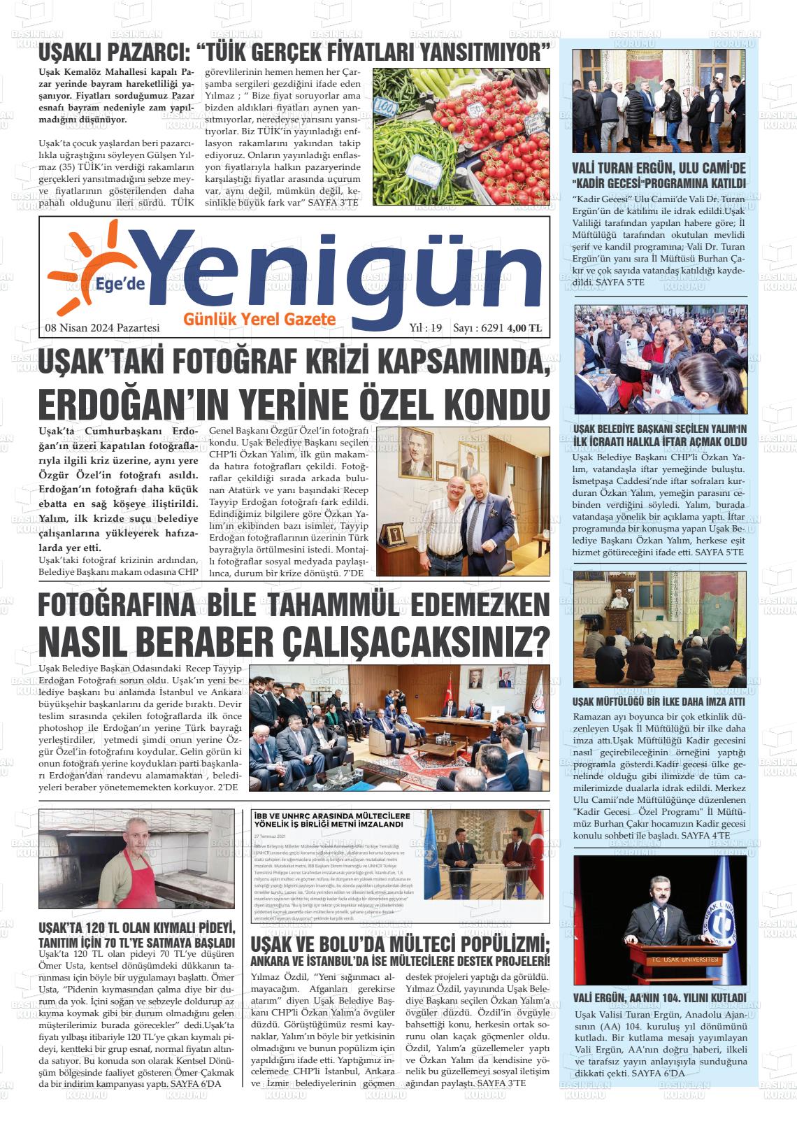 08 Nisan 2024 EGE'DE YENİGÜN GAZETESİ Gazete Manşeti