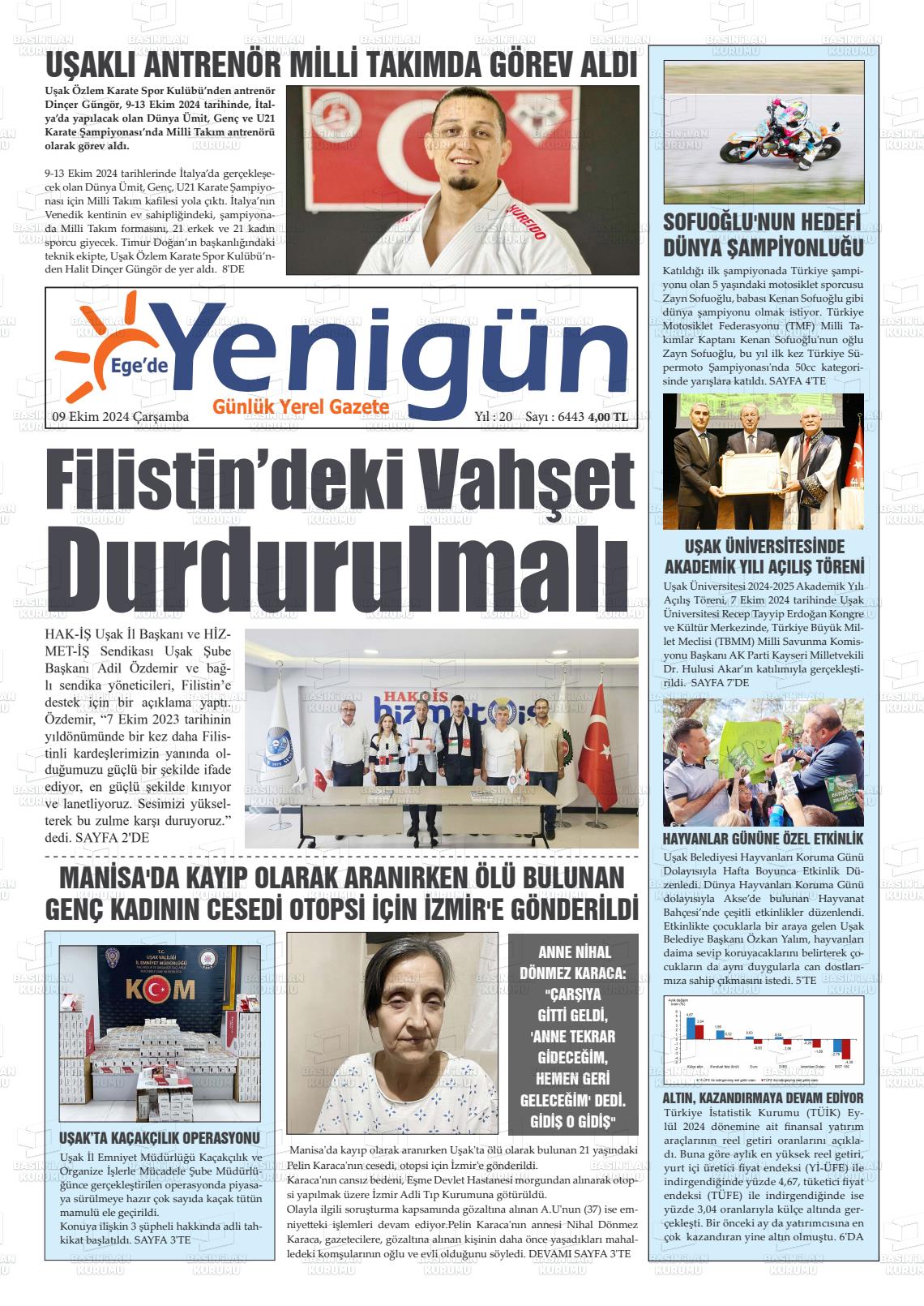 09 Ekim 2024 EGE'DE YENİGÜN GAZETESİ Gazete Manşeti