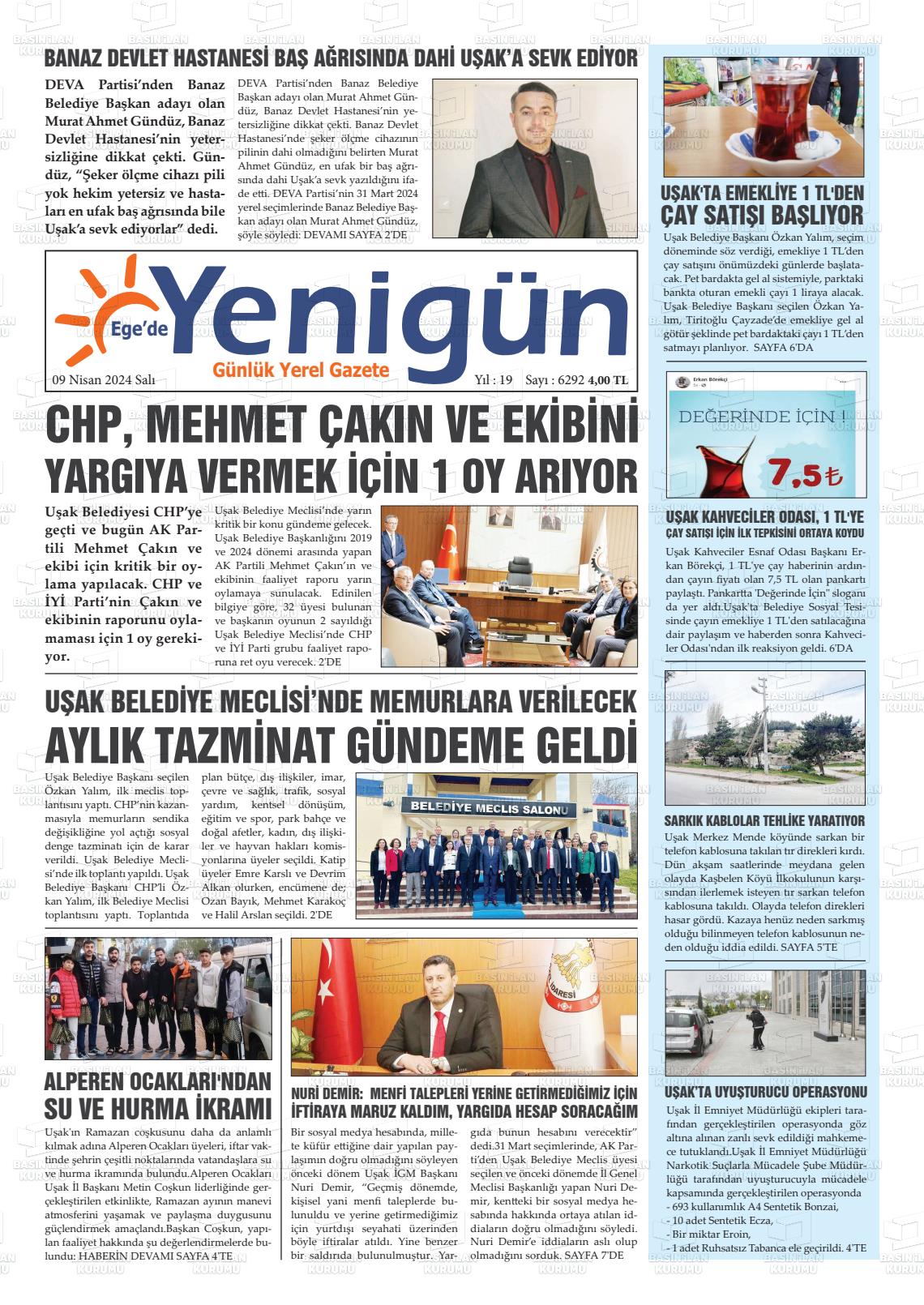 09 Nisan 2024 EGE'DE YENİGÜN GAZETESİ Gazete Manşeti