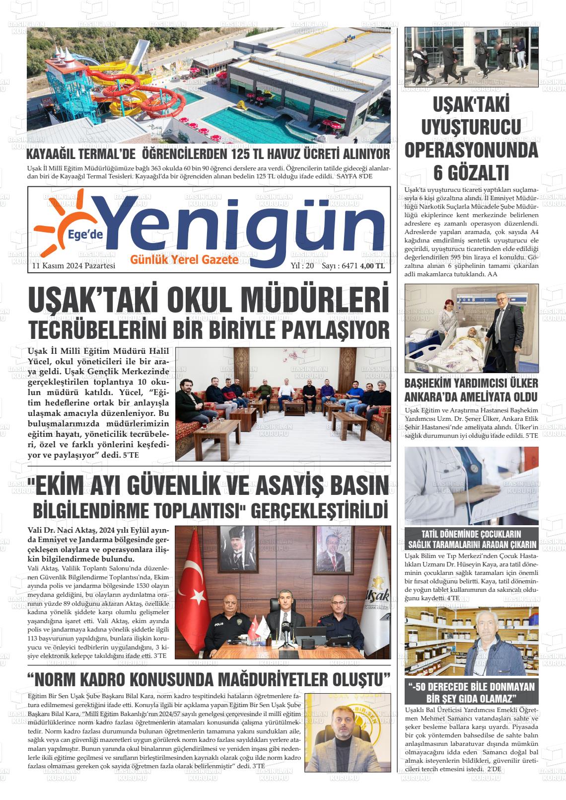 11 Kasım 2024 EGE'DE YENİGÜN GAZETESİ Gazete Manşeti