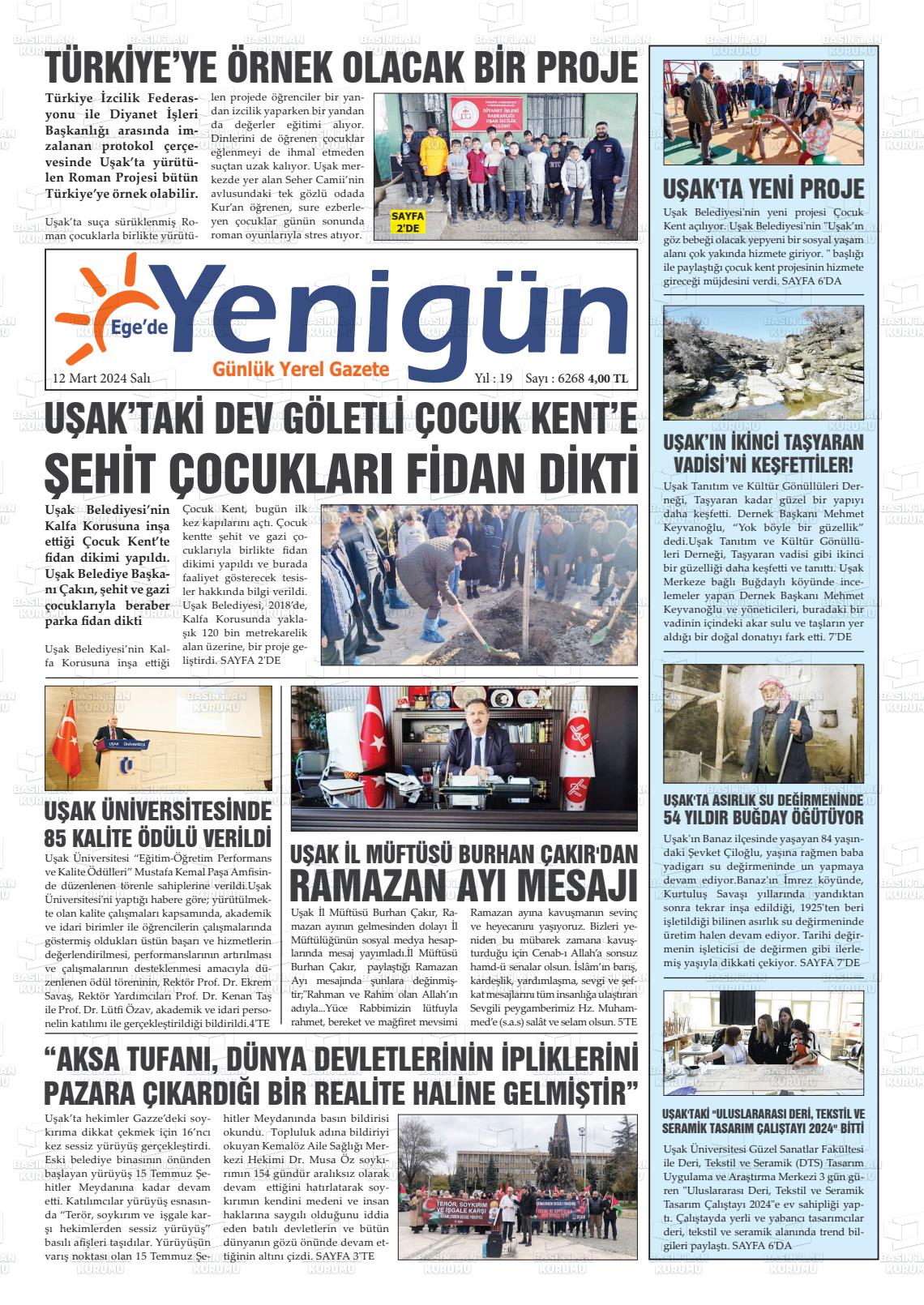 12 Mart 2024 EGE'DE YENİGÜN GAZETESİ Gazete Manşeti