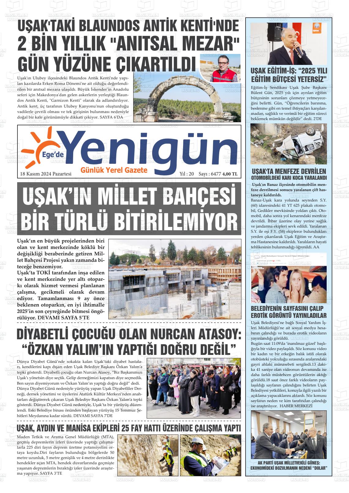 18 Kasım 2024 EGE'DE YENİGÜN GAZETESİ Gazete Manşeti