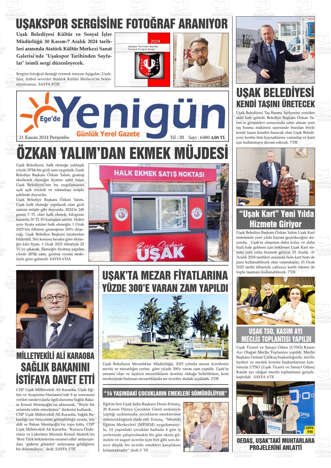 21 Kasım 2024 EGE'DE YENİGÜN GAZETESİ Gazete Manşeti