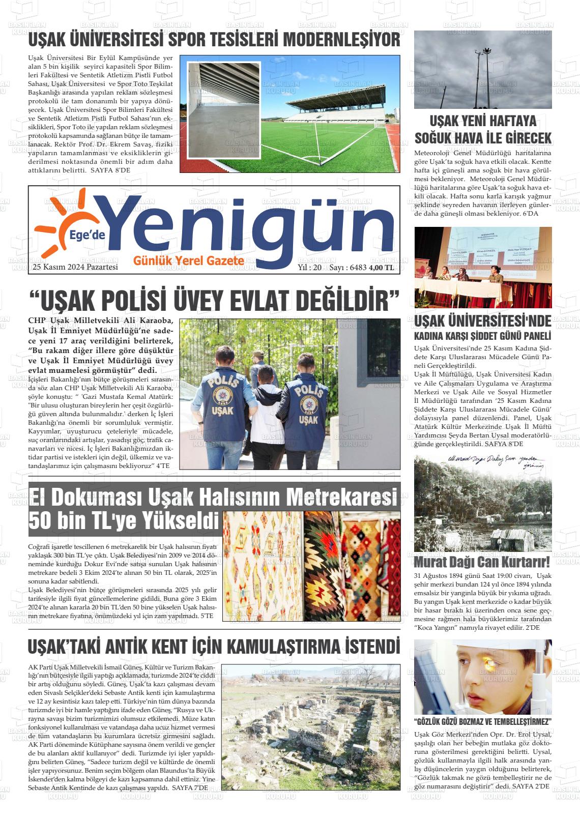 25 Kasım 2024 EGE'DE YENİGÜN GAZETESİ Gazete Manşeti