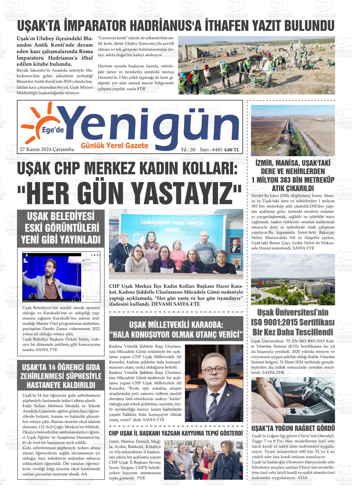 27 Kasım 2024 EGE'DE YENİGÜN GAZETESİ Gazete Manşeti