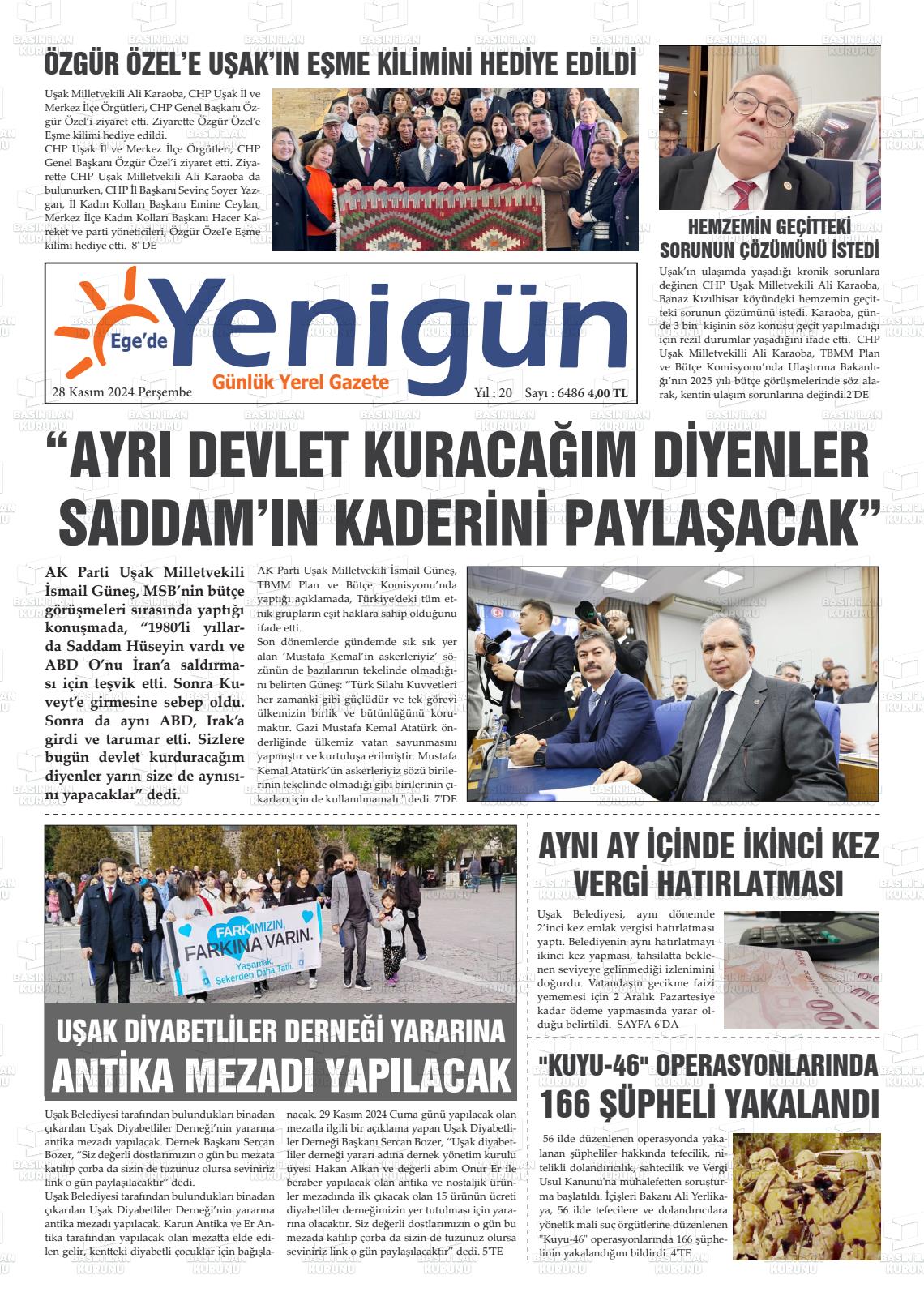 29 Aralık 2024 EGE'DE YENİGÜN GAZETESİ Gazete Manşeti