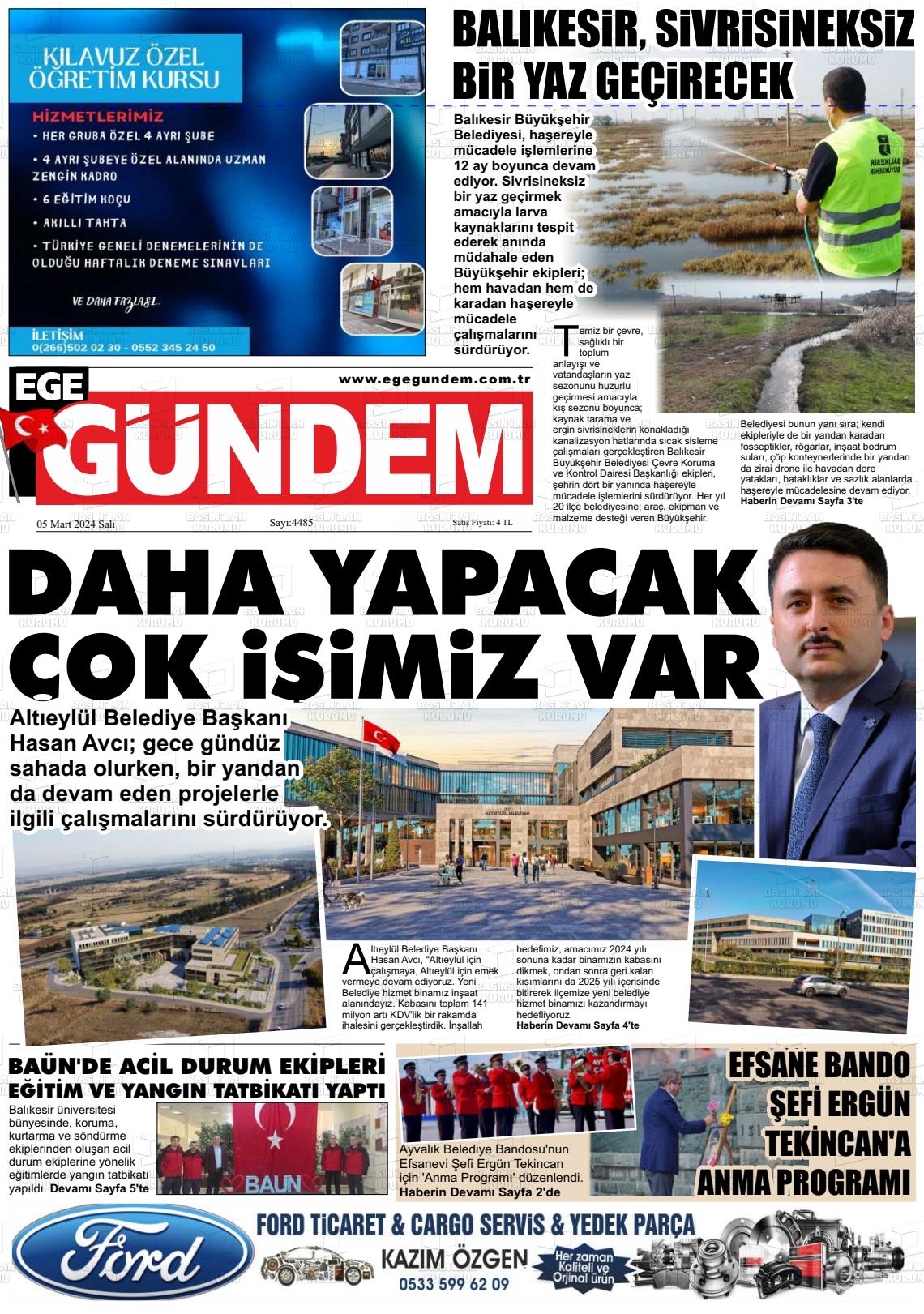 06 Mart 2024 Ege Gündem Gazete Manşeti