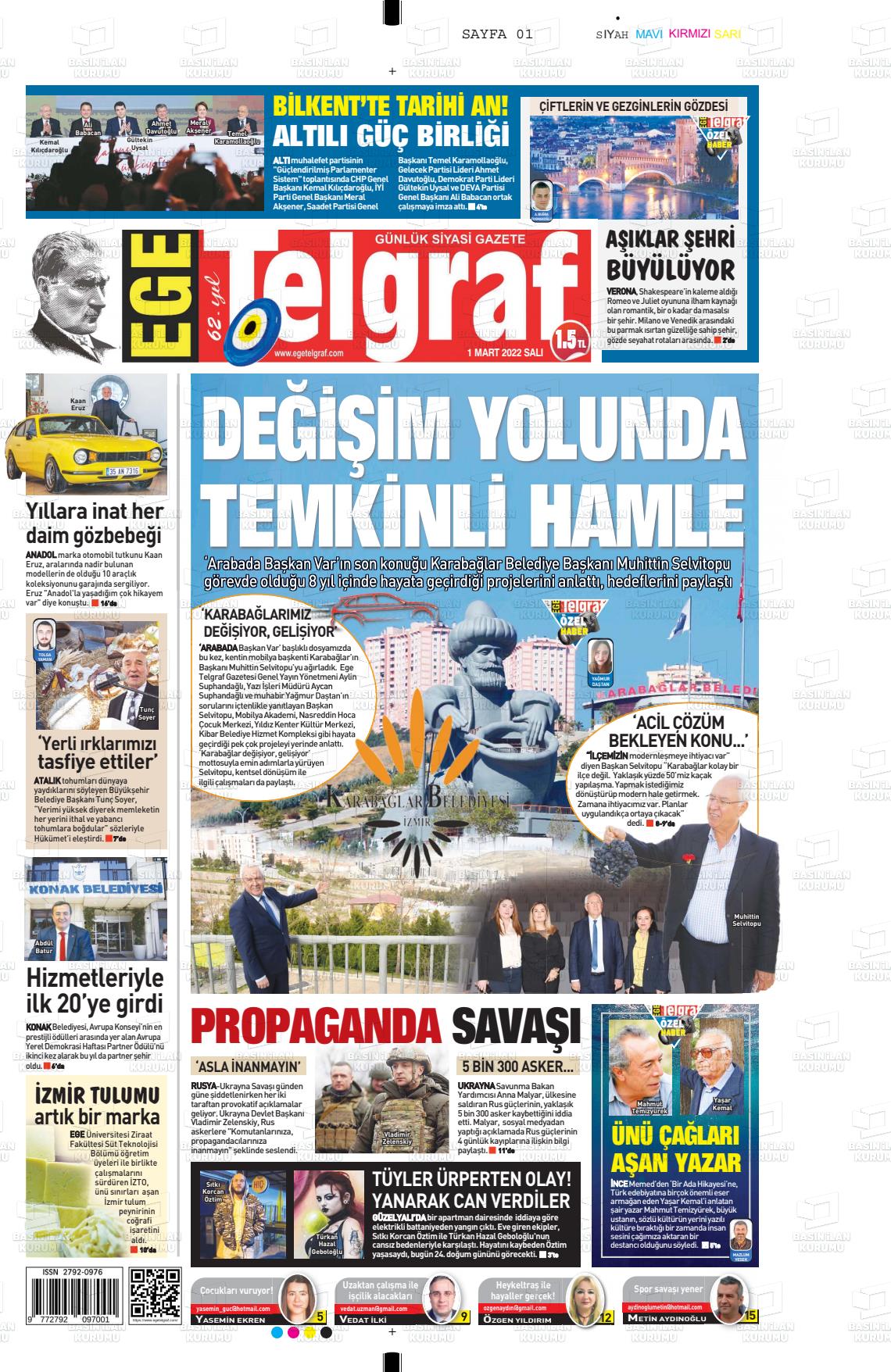 01 Mart 2022 Ege Telgraf Gazete Manşeti