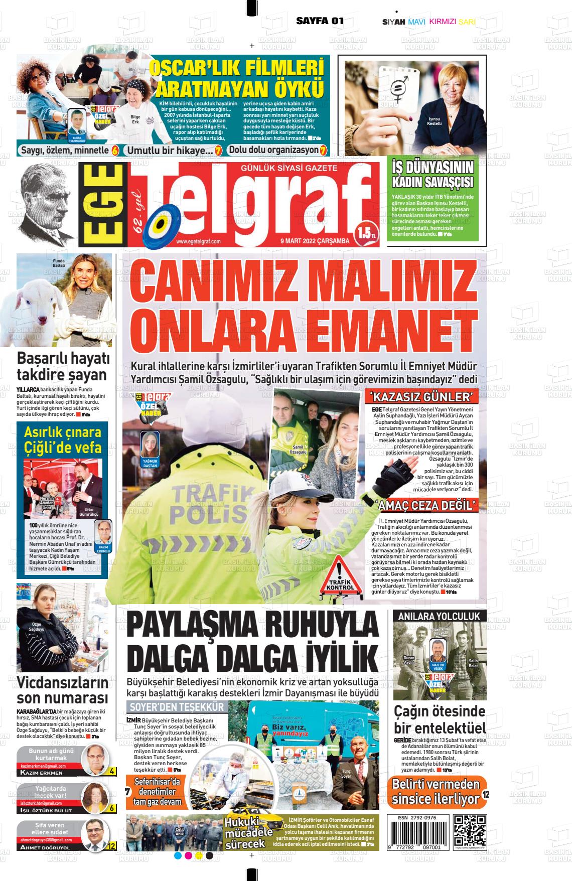 09 Mart 2022 Ege Telgraf Gazete Manşeti