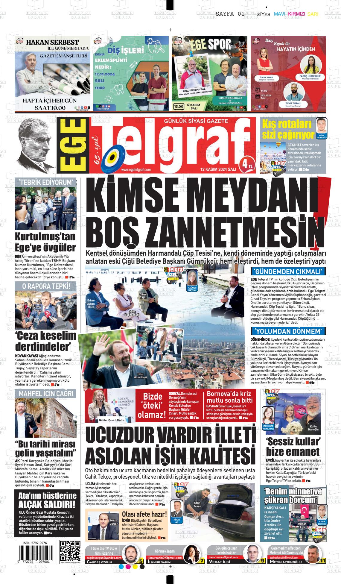 12 Kasım 2024 Ege Telgraf Gazete Manşeti