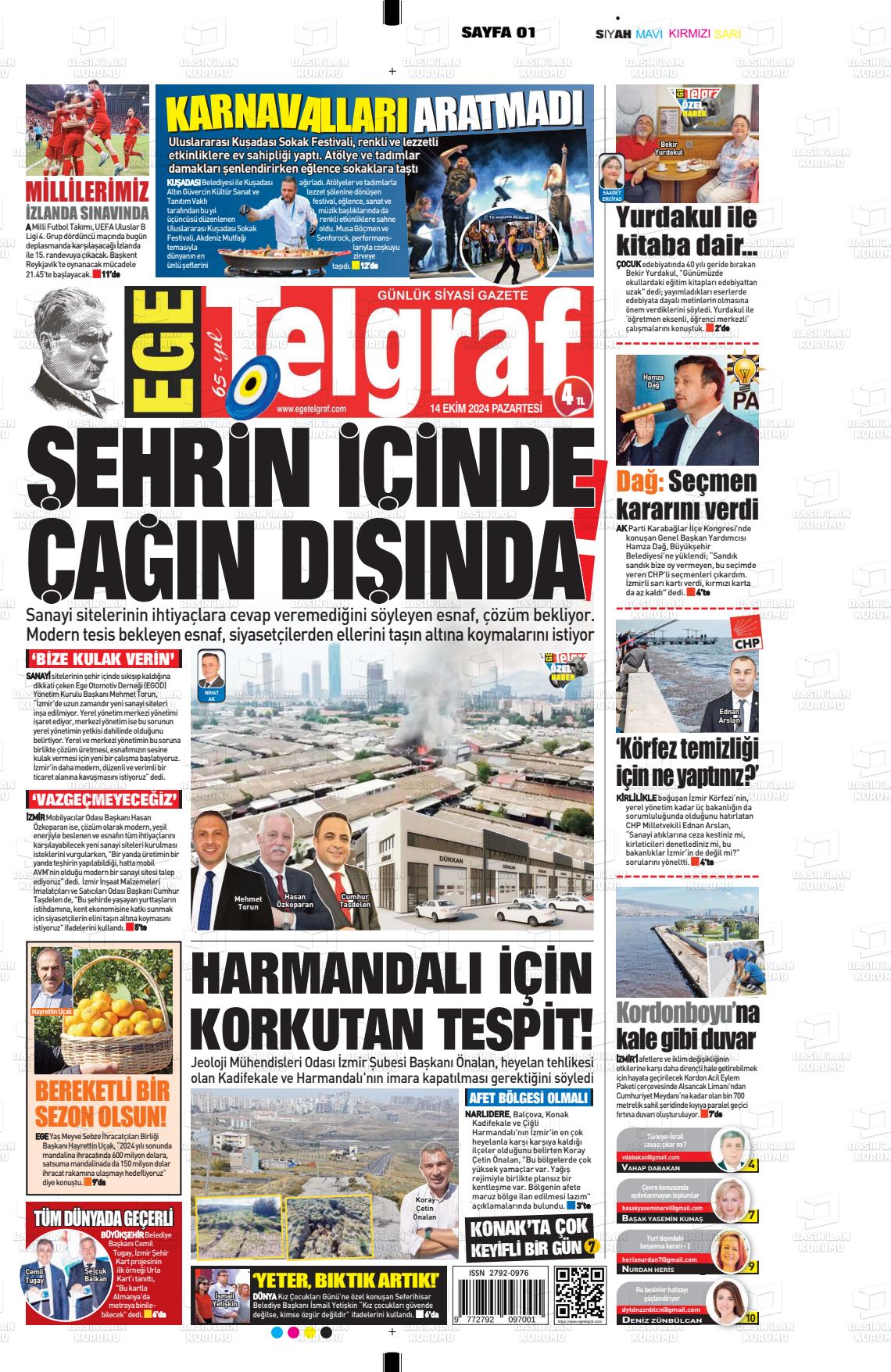 14 Ekim 2024 Ege Telgraf Gazete Manşeti