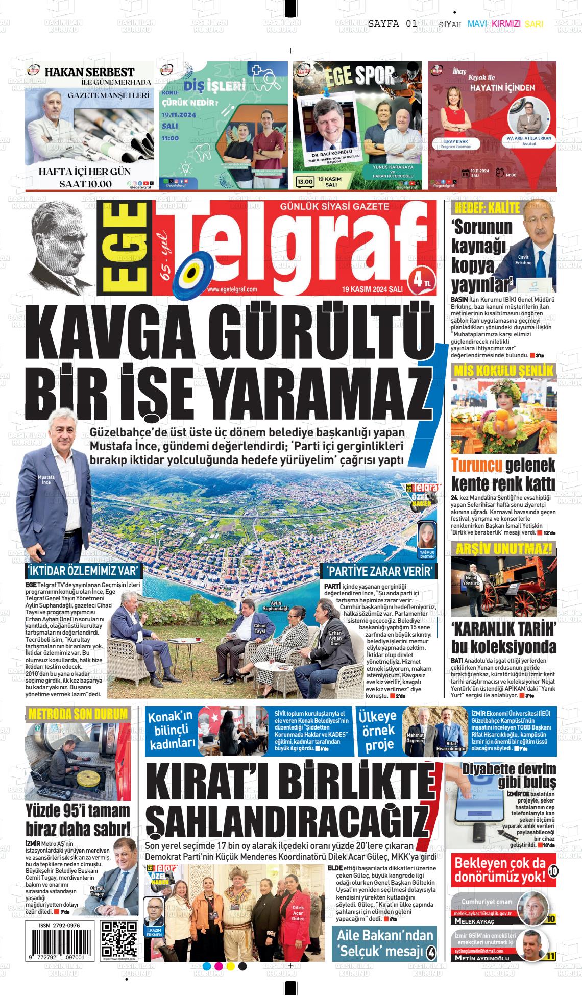 19 Kasım 2024 Ege Telgraf Gazete Manşeti