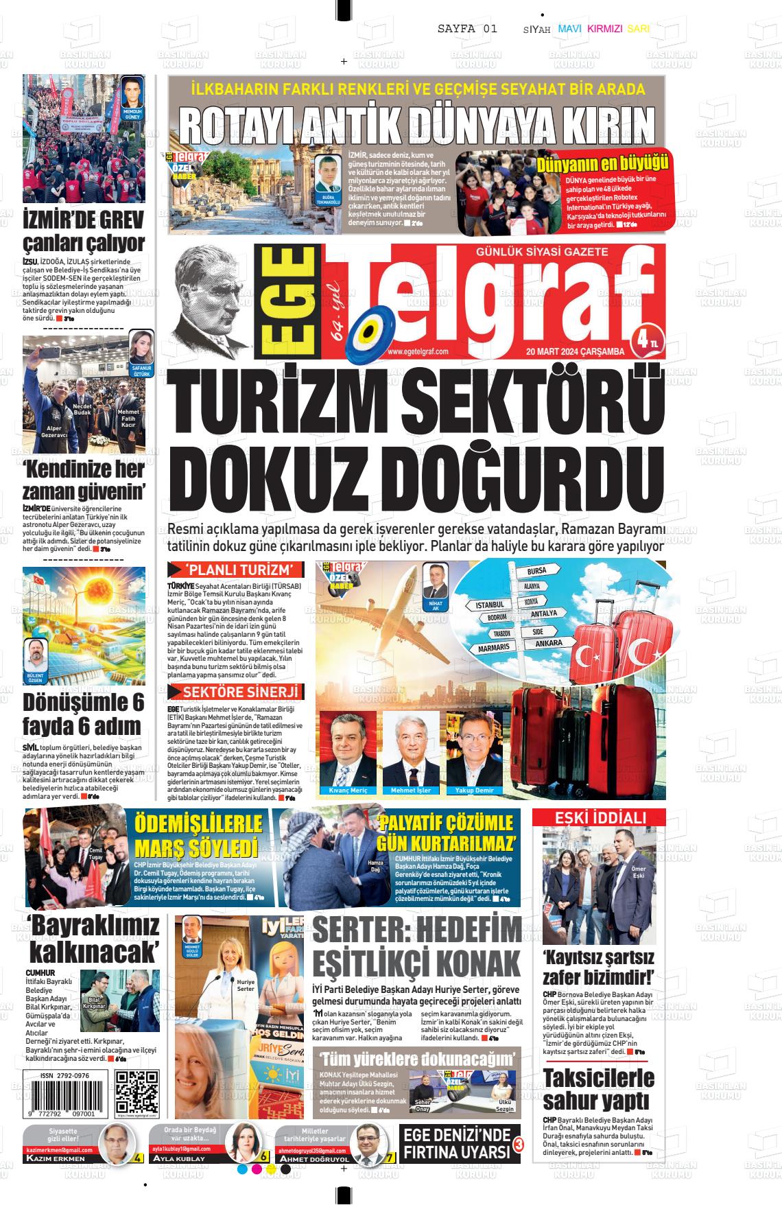 20 Mart 2024 Ege Telgraf Gazete Manşeti