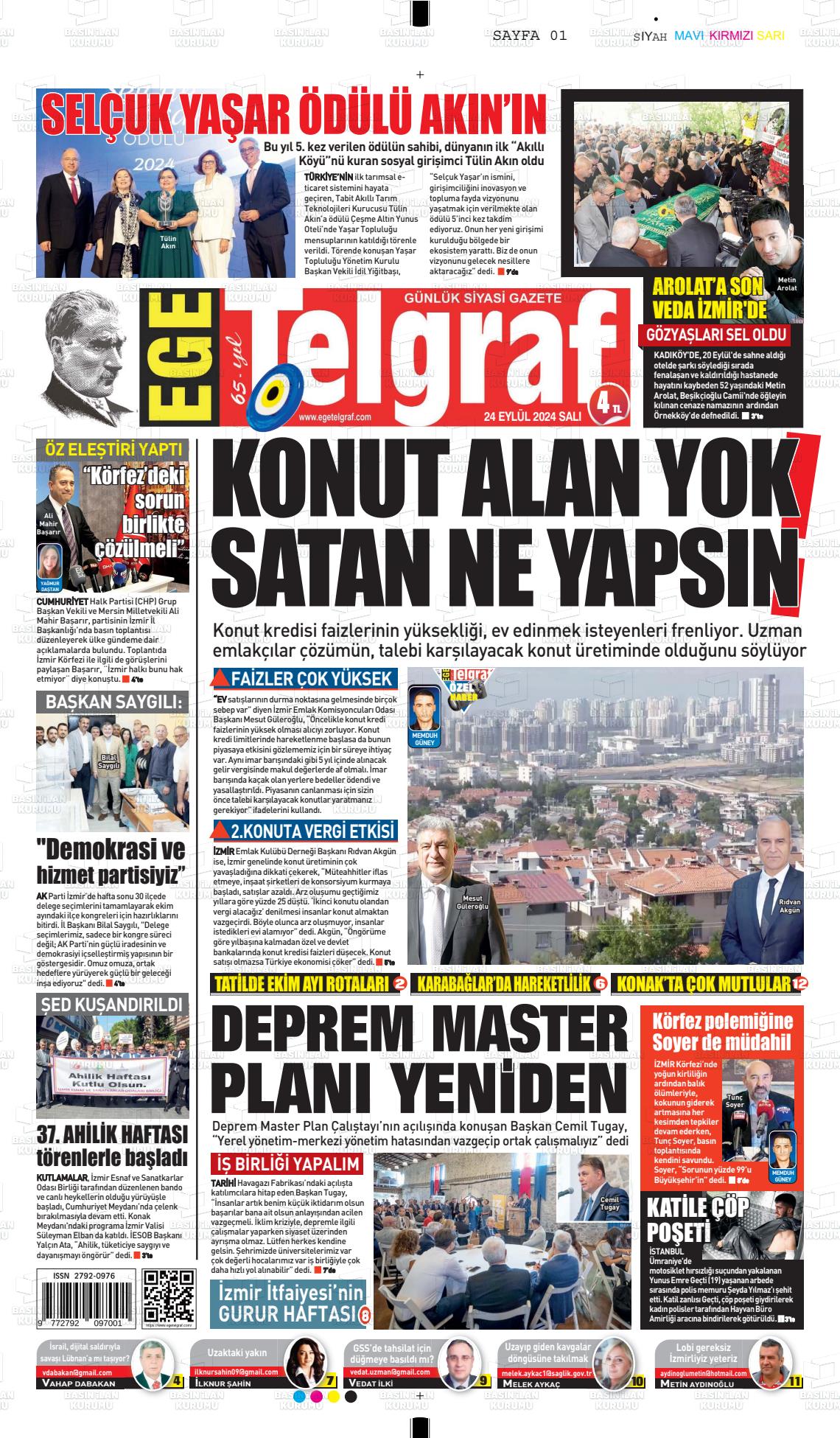 25 Eylül 2024 Ege Telgraf Gazete Manşeti