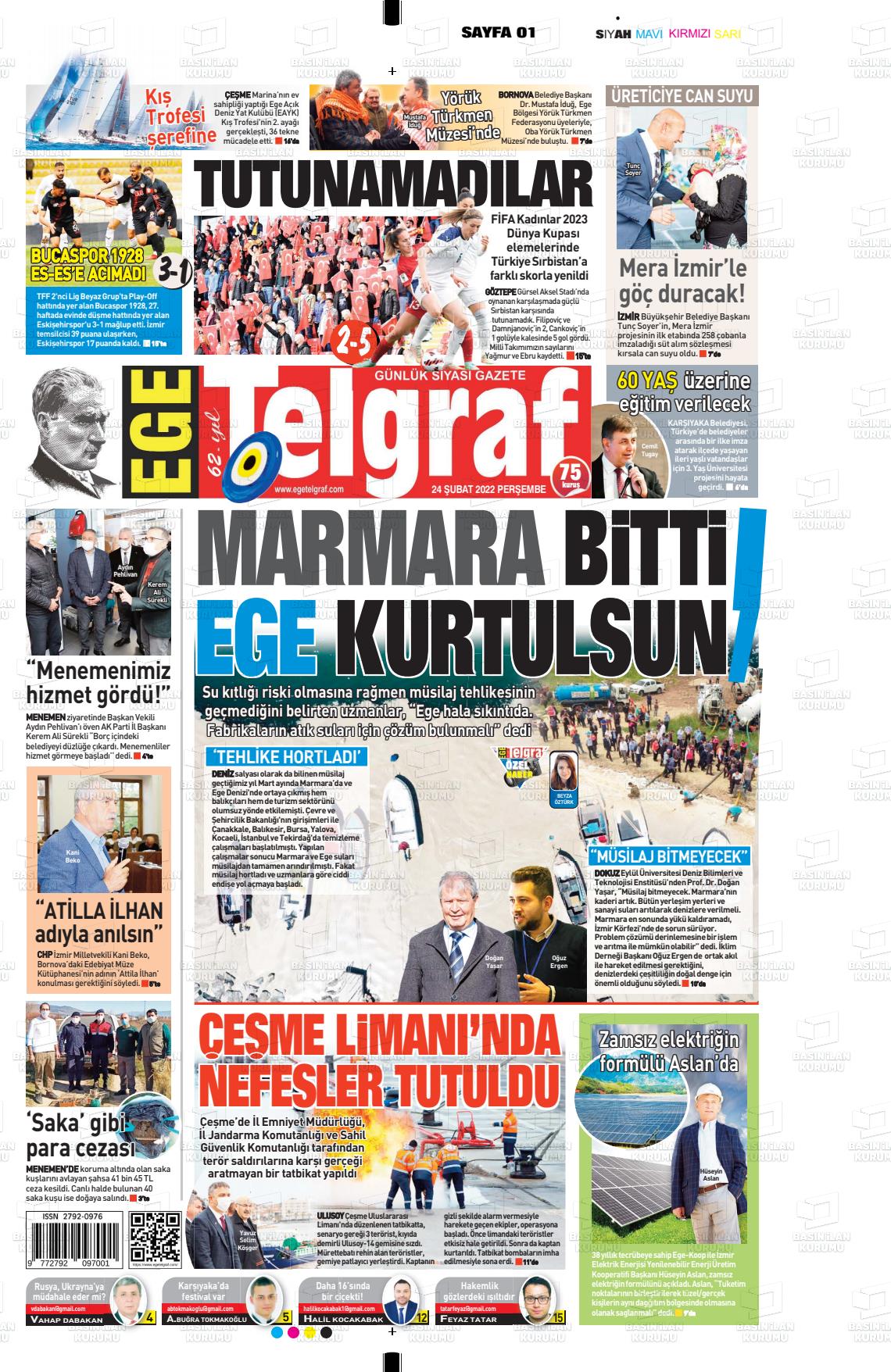 24 Şubat 2022 Ege Telgraf Gazete Manşeti