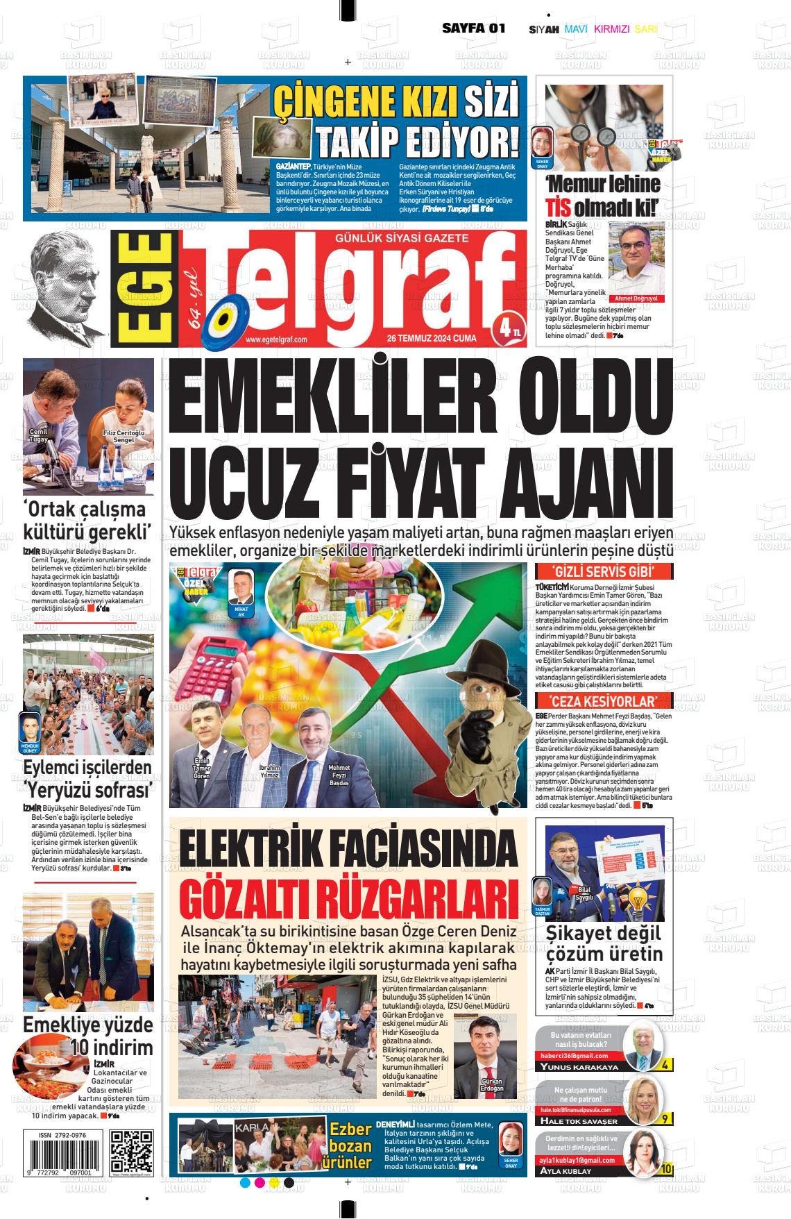 27 Temmuz 2024 Ege Telgraf Gazete Manşeti