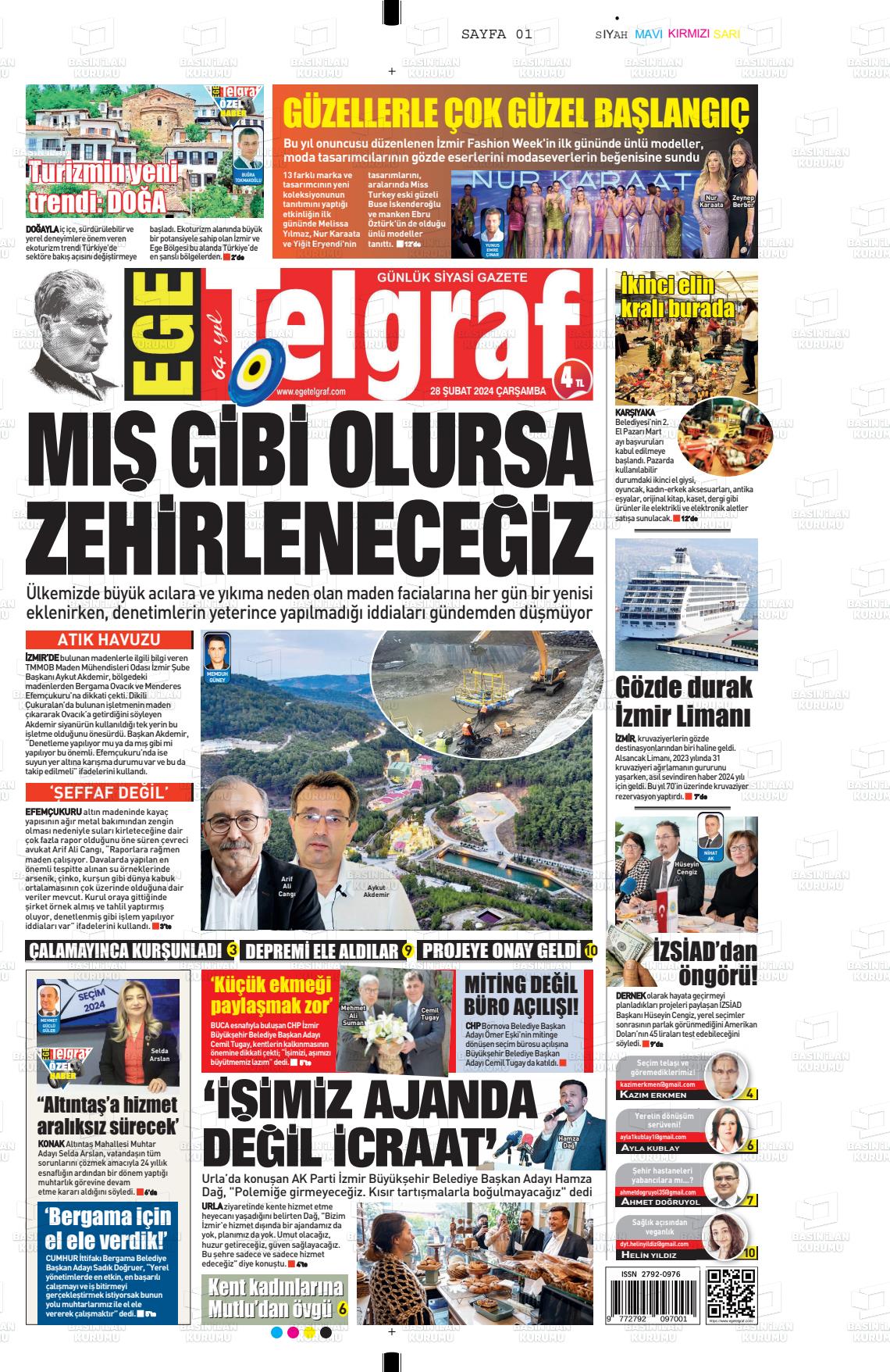 28 Şubat 2024 Ege Telgraf Gazete Manşeti