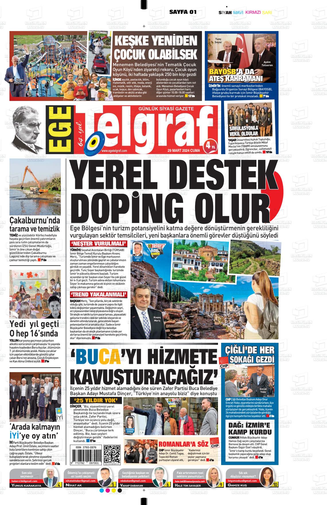 29 Mart 2024 Ege Telgraf Gazete Manşeti