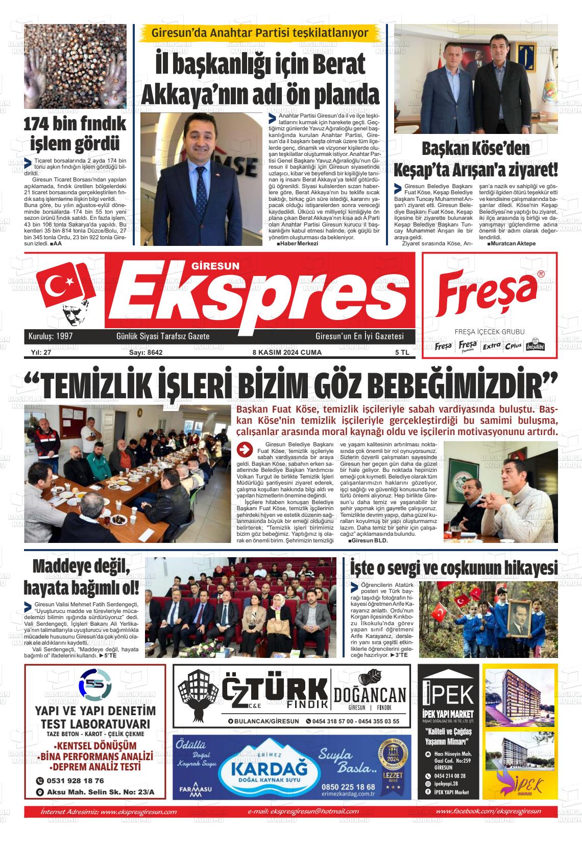 08 Kasım 2024 Giresun Ekspres Gazete Manşeti