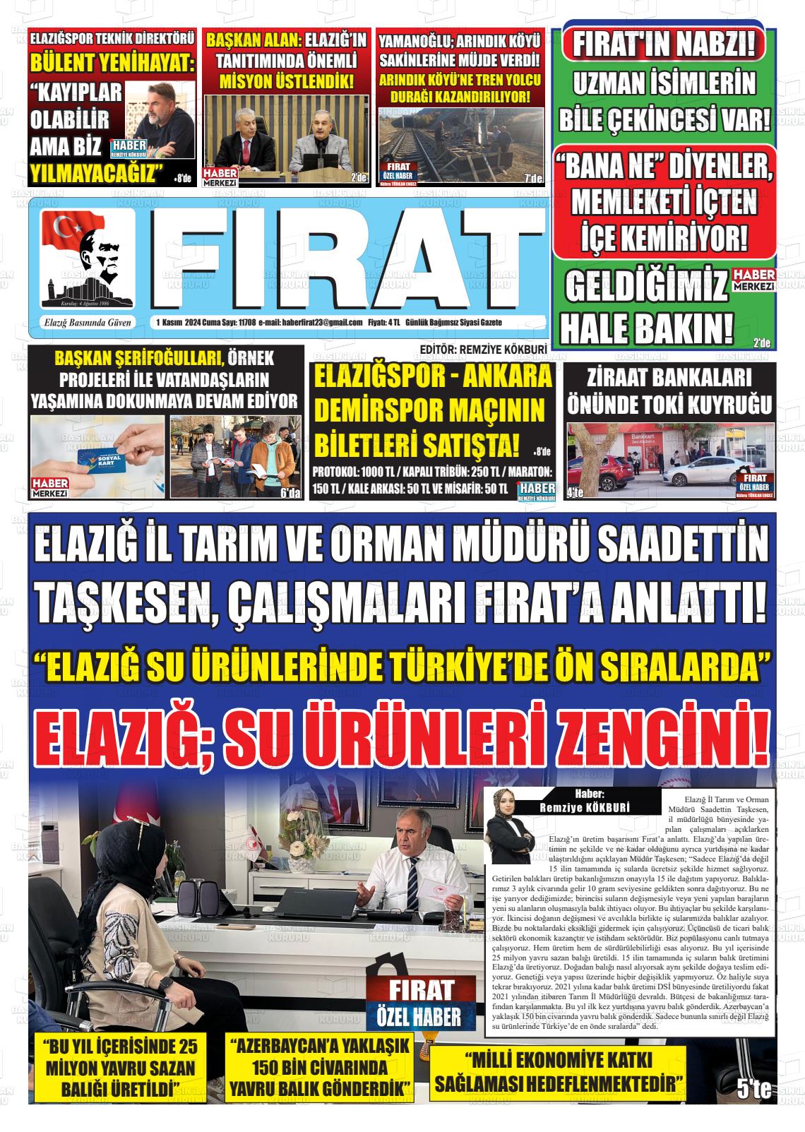 01 Kasım 2024 Fırat Gazete Manşeti