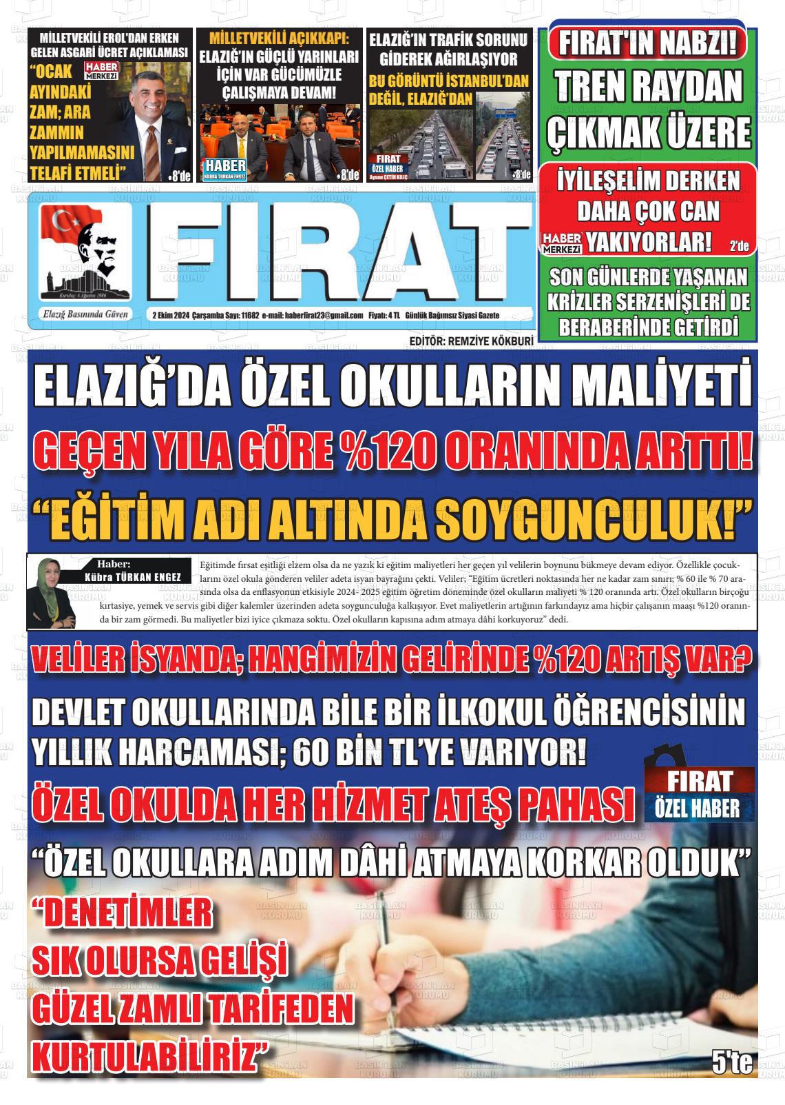 02 Ekim 2024 Fırat Gazete Manşeti