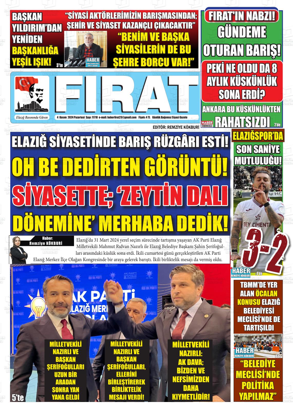 04 Kasım 2024 Fırat Gazete Manşeti