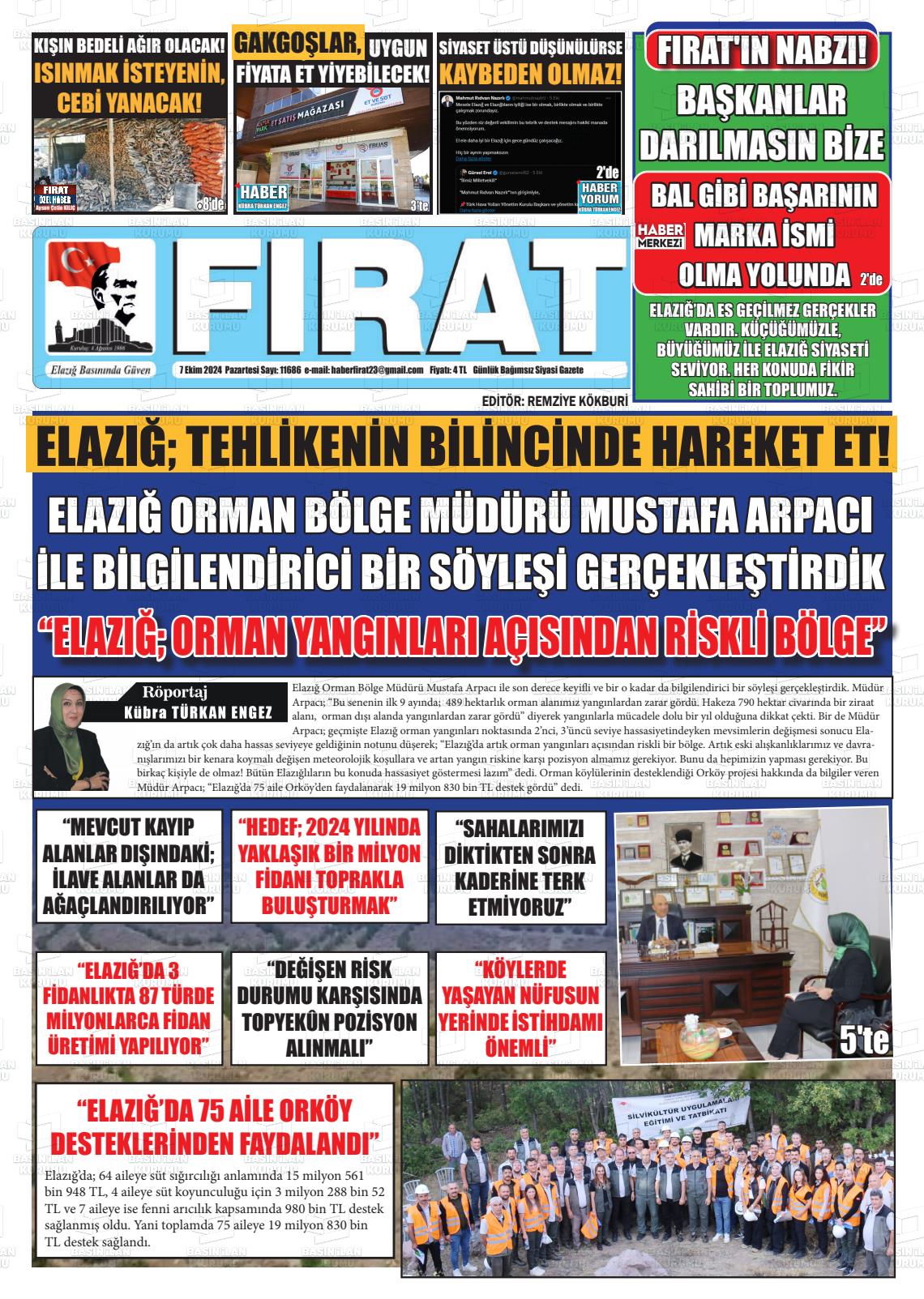 07 Ekim 2024 Fırat Gazete Manşeti