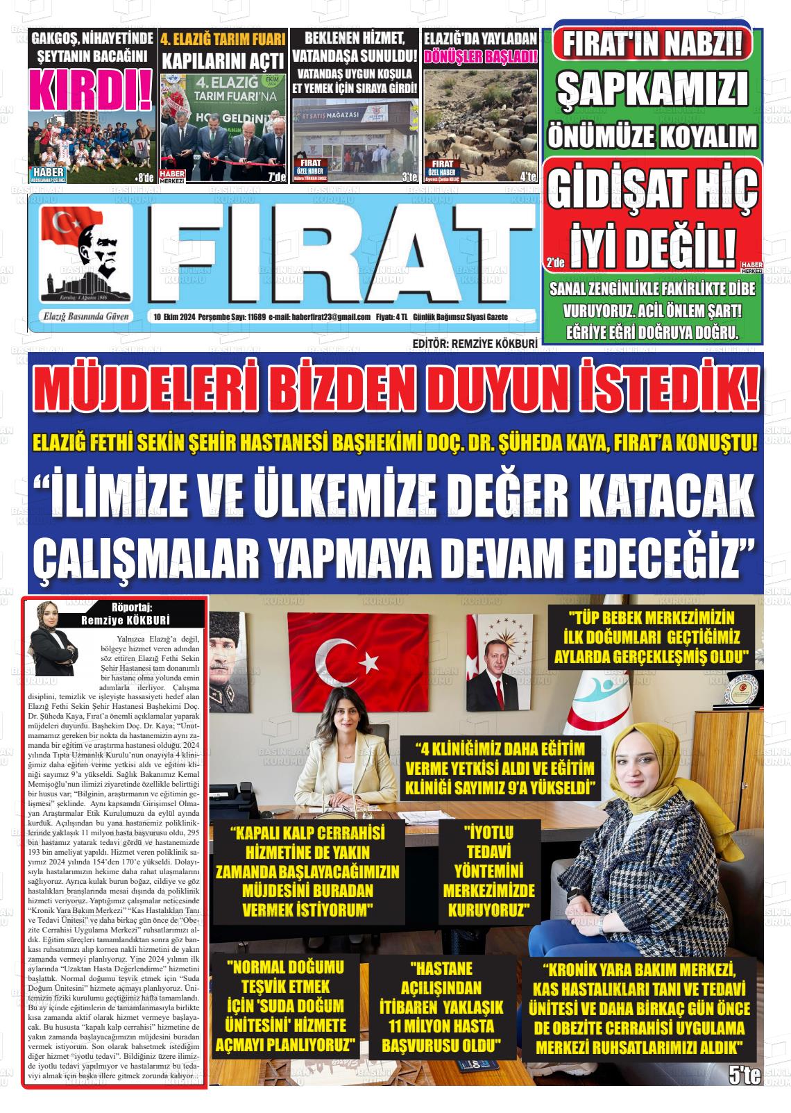 10 Ekim 2024 Fırat Gazete Manşeti