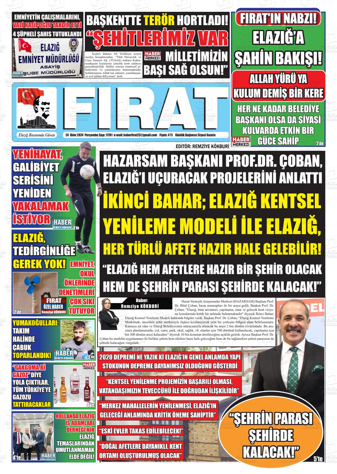 24 Ekim 2024 Fırat Gazete Manşeti