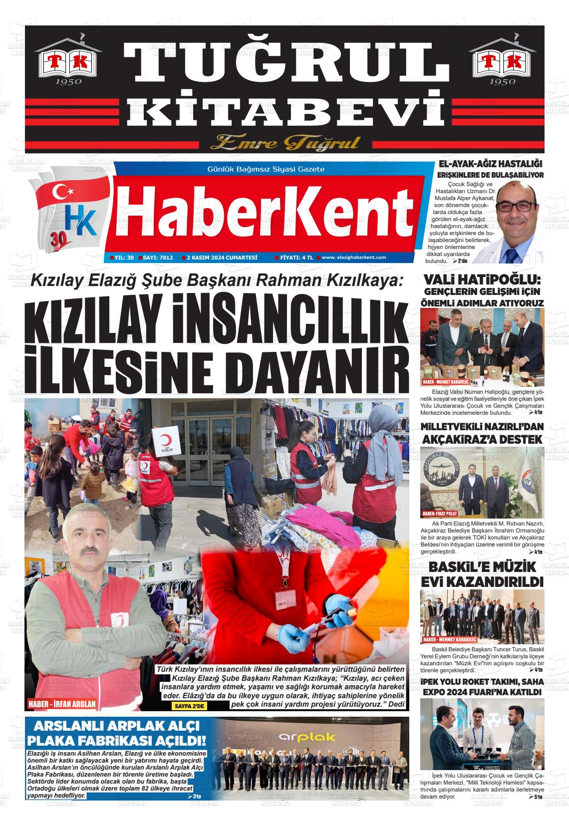 02 Kasım 2024 Elazığ Haberkent Gazete Manşeti