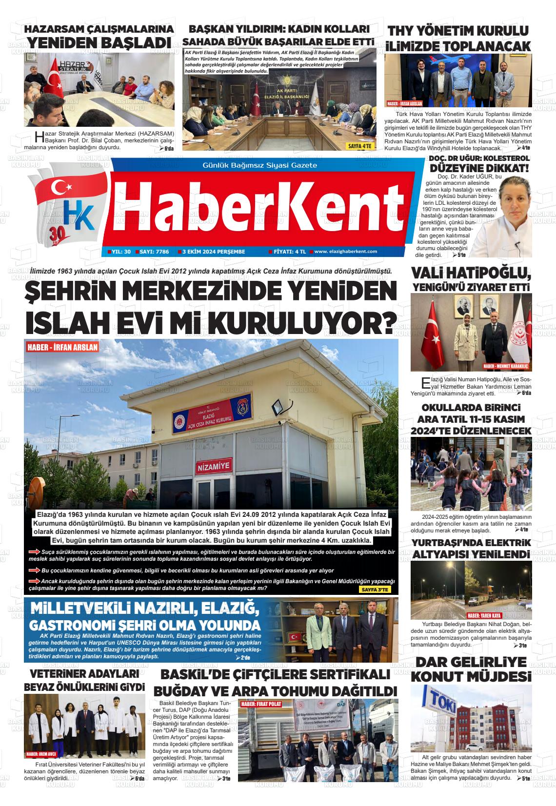 03 Ekim 2024 Elazığ Haberkent Gazete Manşeti