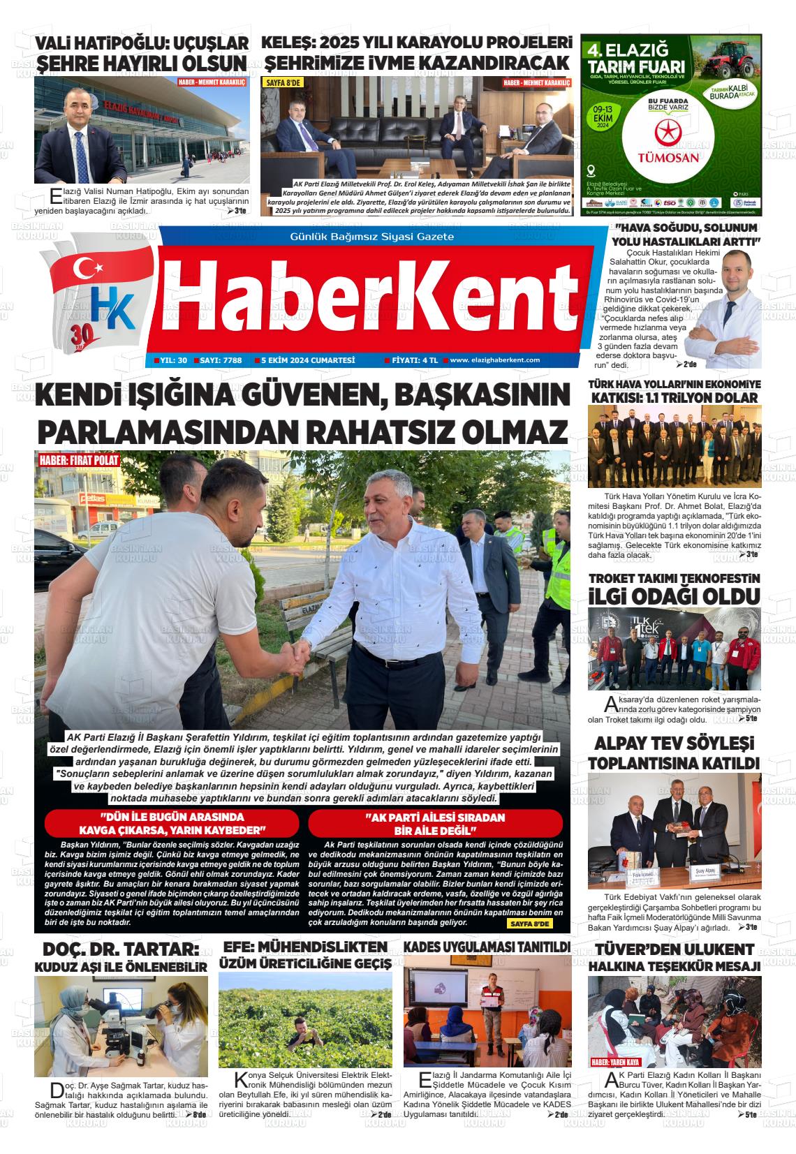 05 Ekim 2024 Elazığ Haberkent Gazete Manşeti