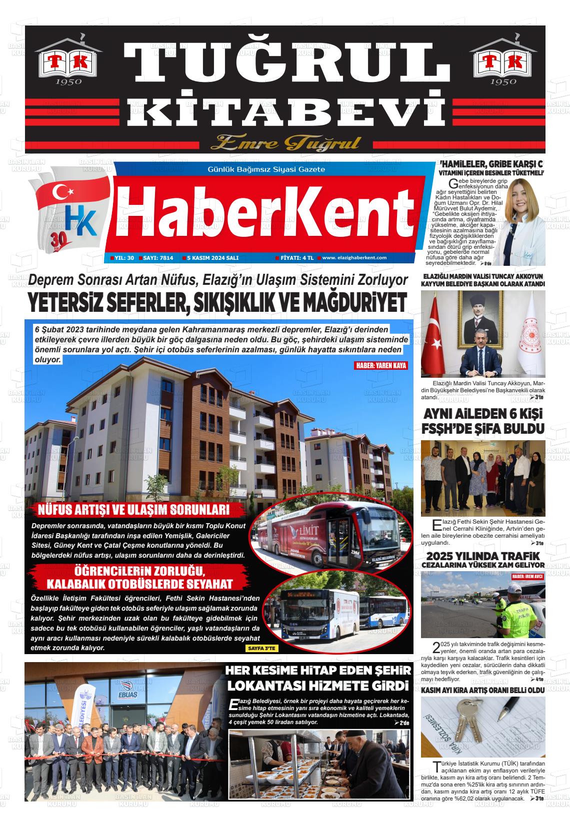 05 Kasım 2024 Elazığ Haberkent Gazete Manşeti