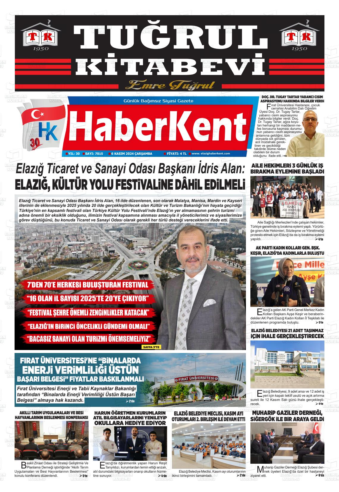 06 Kasım 2024 Elazığ Haberkent Gazete Manşeti