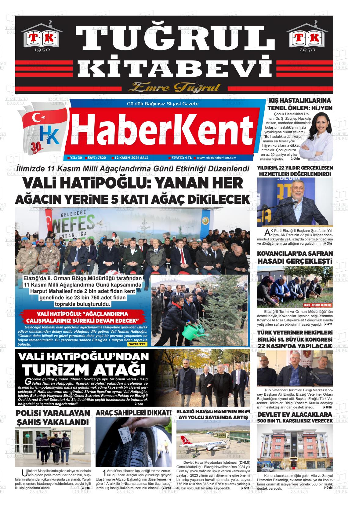 12 Kasım 2024 Elazığ Haberkent Gazete Manşeti