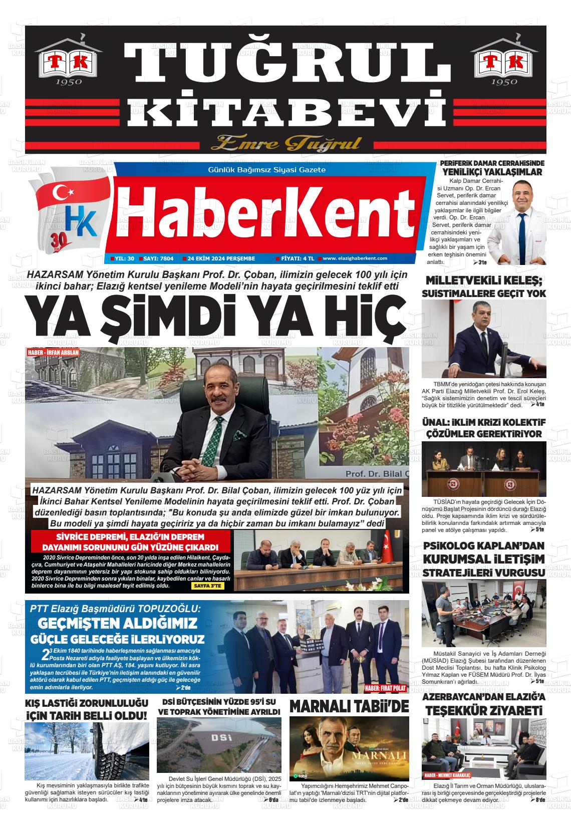 24 Ekim 2024 Elazığ Haberkent Gazete Manşeti