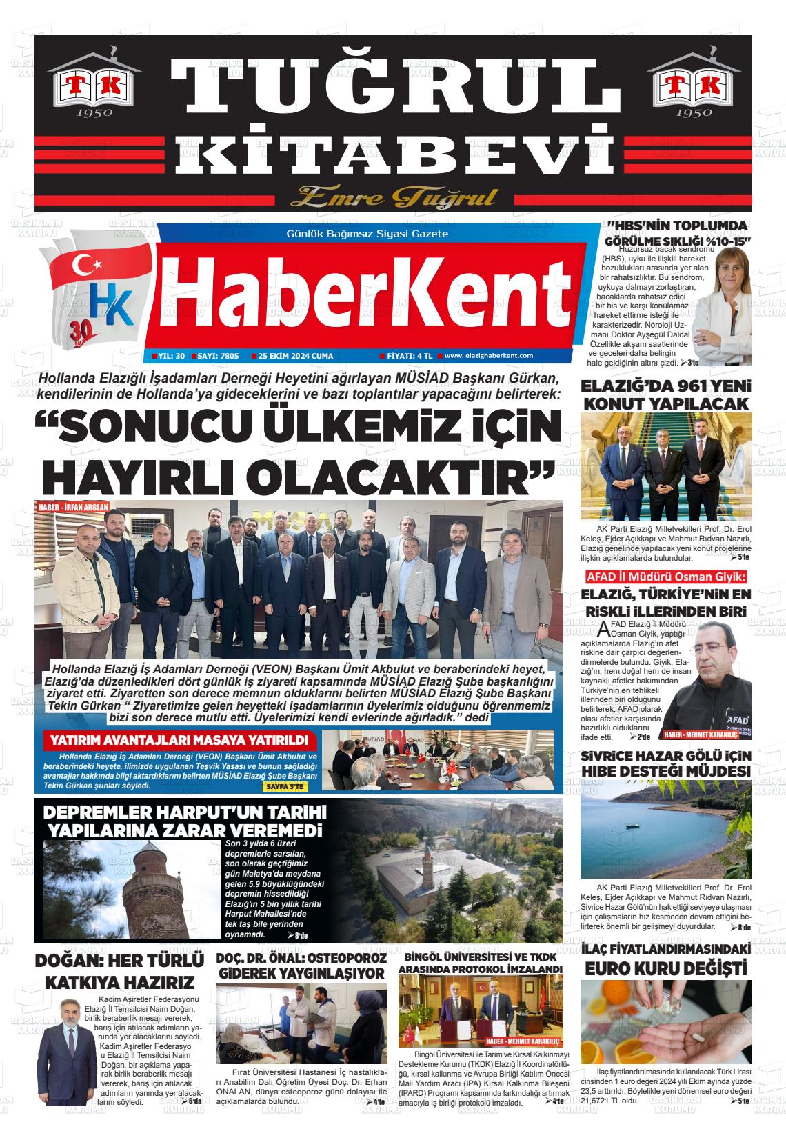 25 Ekim 2024 Elazığ Haberkent Gazete Manşeti