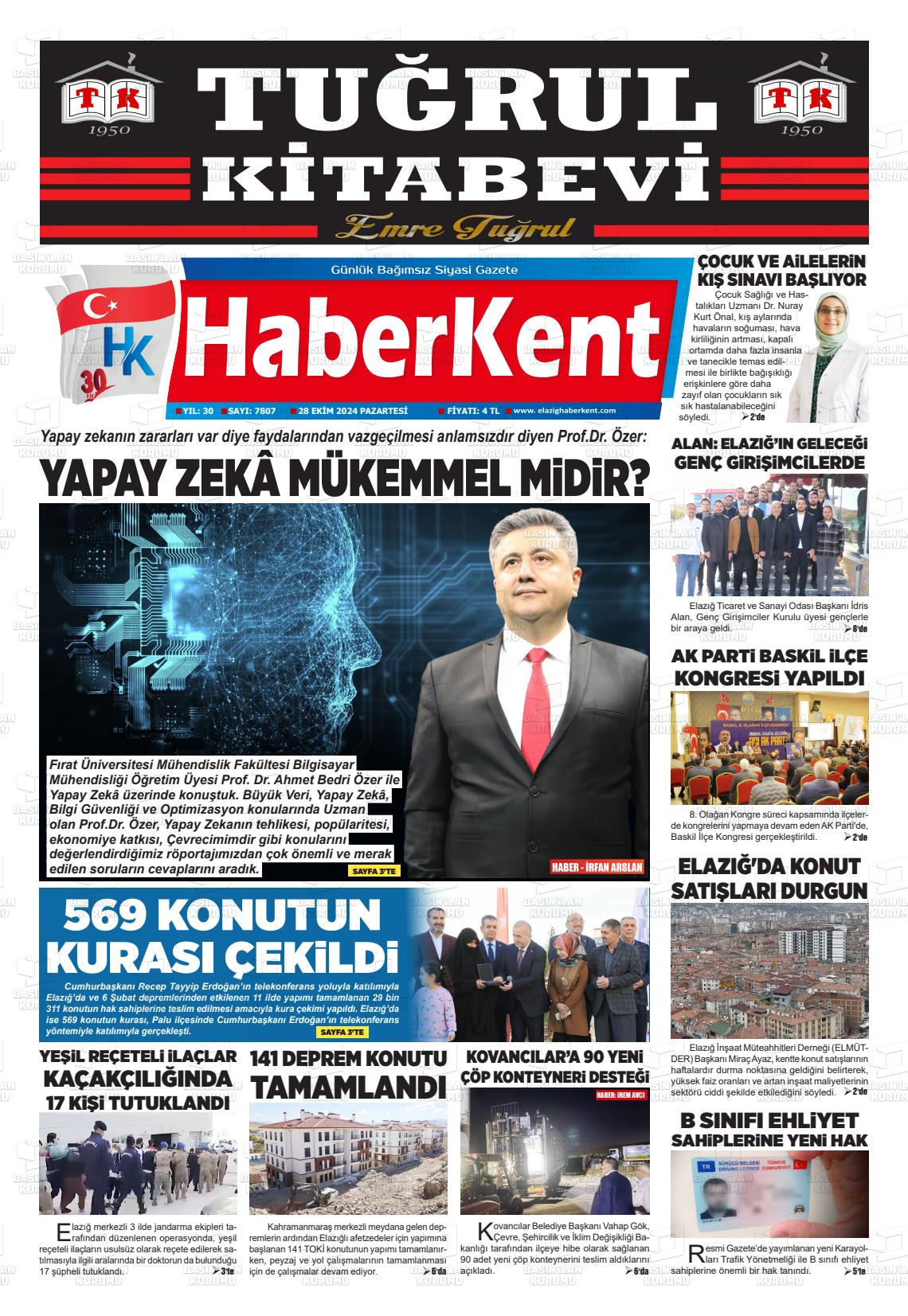 28 Ekim 2024 Elazığ Haberkent Gazete Manşeti