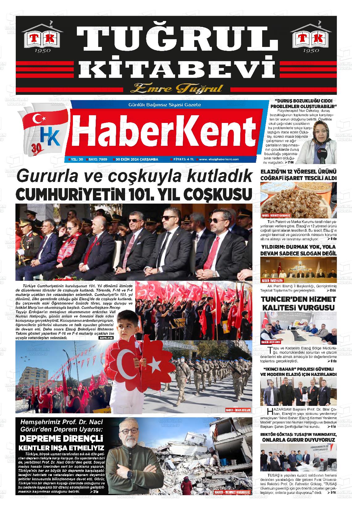 30 Ekim 2024 Elazığ Haberkent Gazete Manşeti