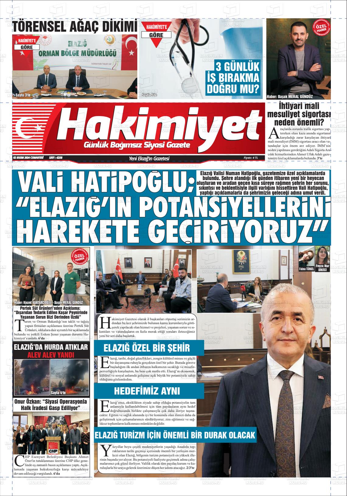 02 Kasım 2024 Elazığ Hakimiyet Gazete Manşeti