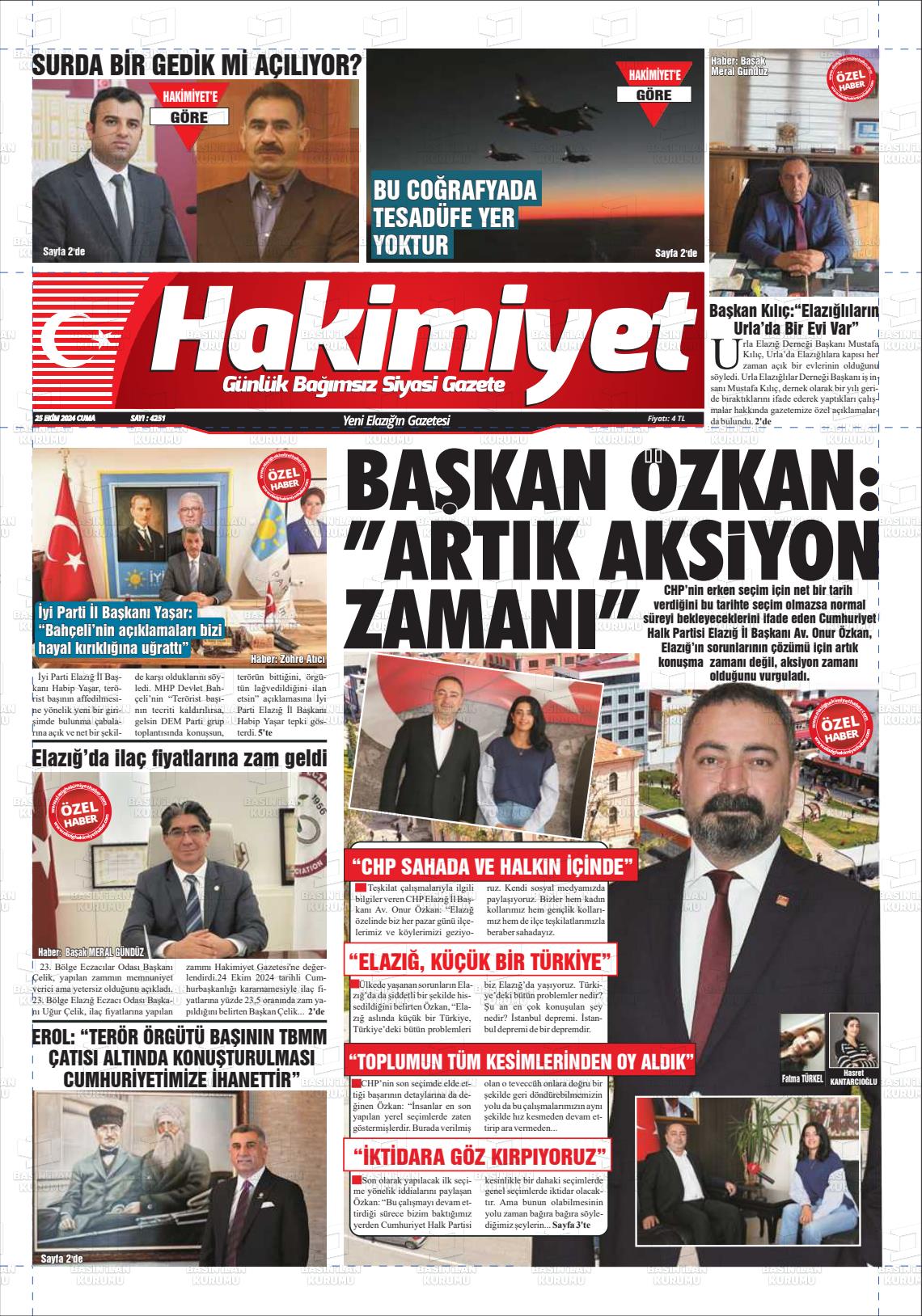 25 Ekim 2024 Elazığ Hakimiyet Gazete Manşeti