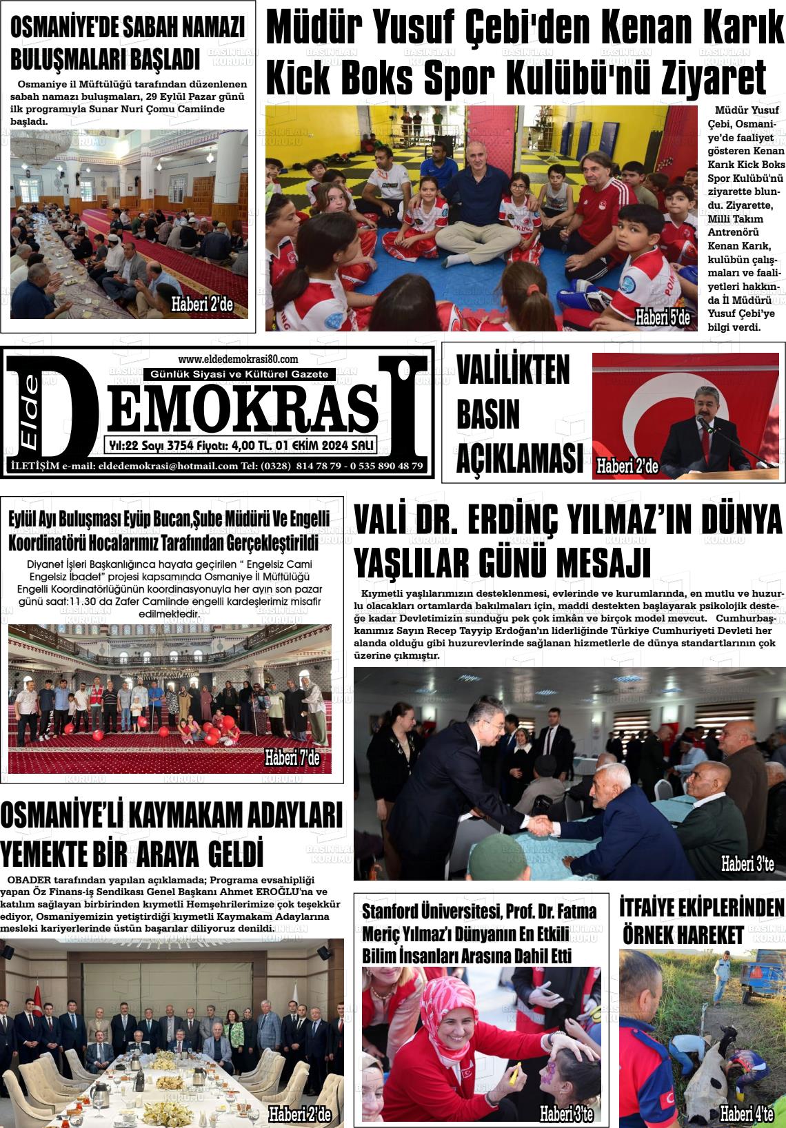 01 Ekim 2024 Elde Demokrasi Gazete Manşeti