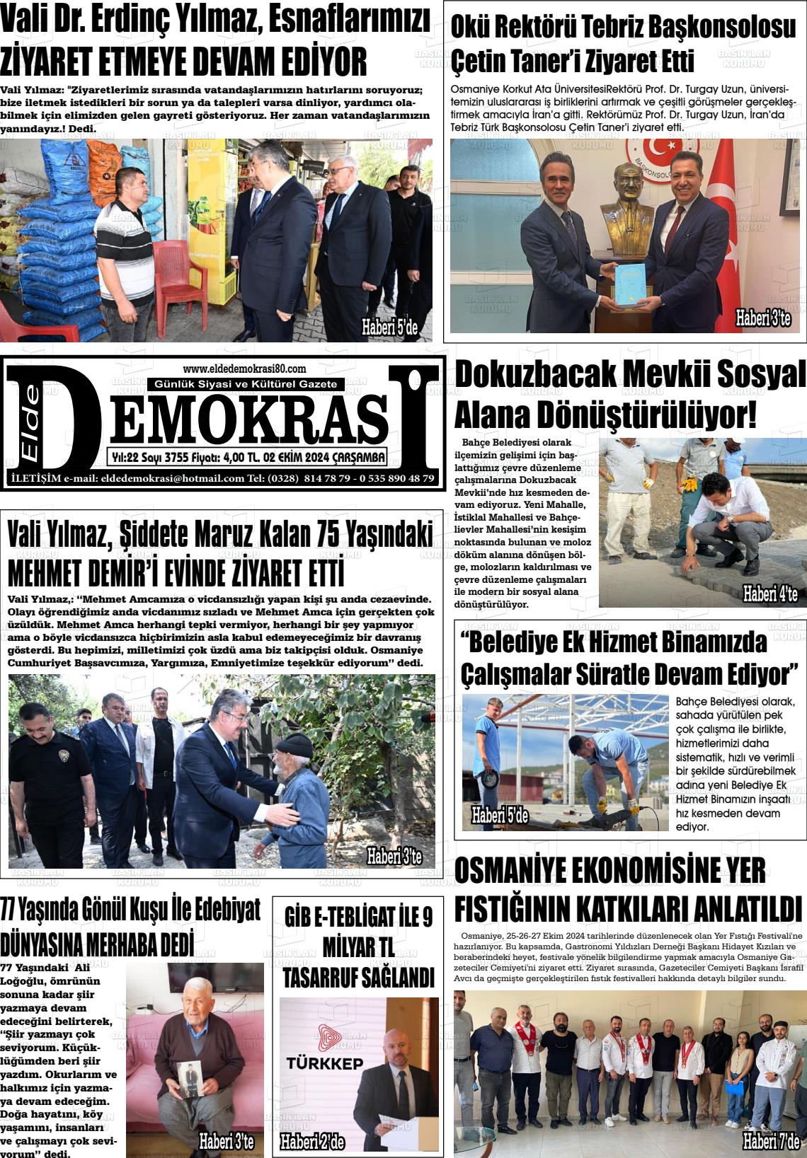 02 Ekim 2024 Elde Demokrasi Gazete Manşeti