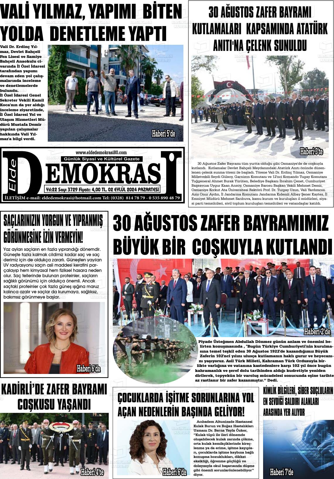 02 Eylül 2024 Elde Demokrasi Gazete Manşeti